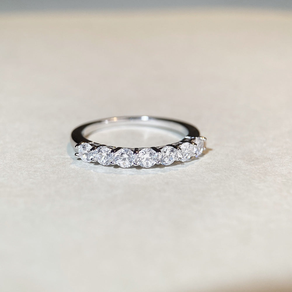 S925 Sterling Silver Seven Princess Stackable Ring Minimalist Design