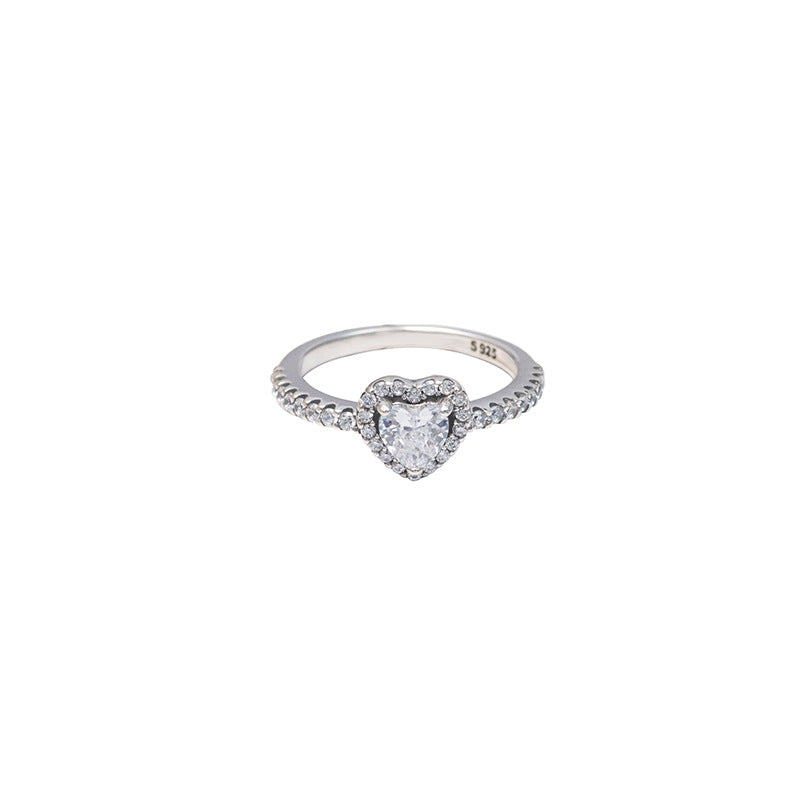 S925 Silver Heart-shaped Ring With Diamonds Thai Silver For Women