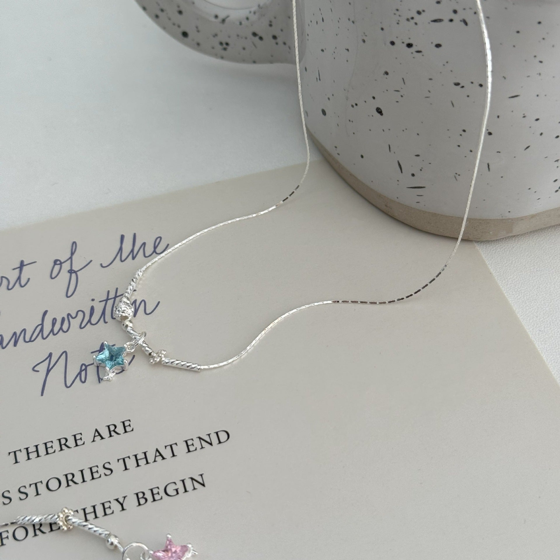 S925 Silver Niche Sweet Color-Diamond Star Collarbone Necklace