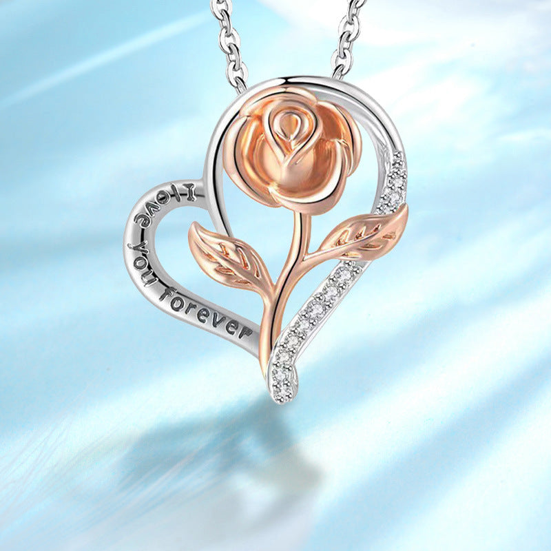 Necklace S925 Fashion European And American Style Heart-shaped Rose