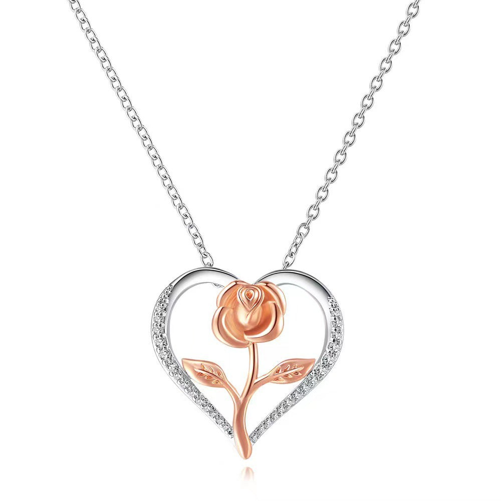 Necklace S925 Fashion European And American Style Heart-shaped Rose