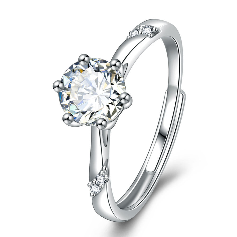 S925 Sterling Silver Diamond-studded Ring 1 Karat Women's Simple