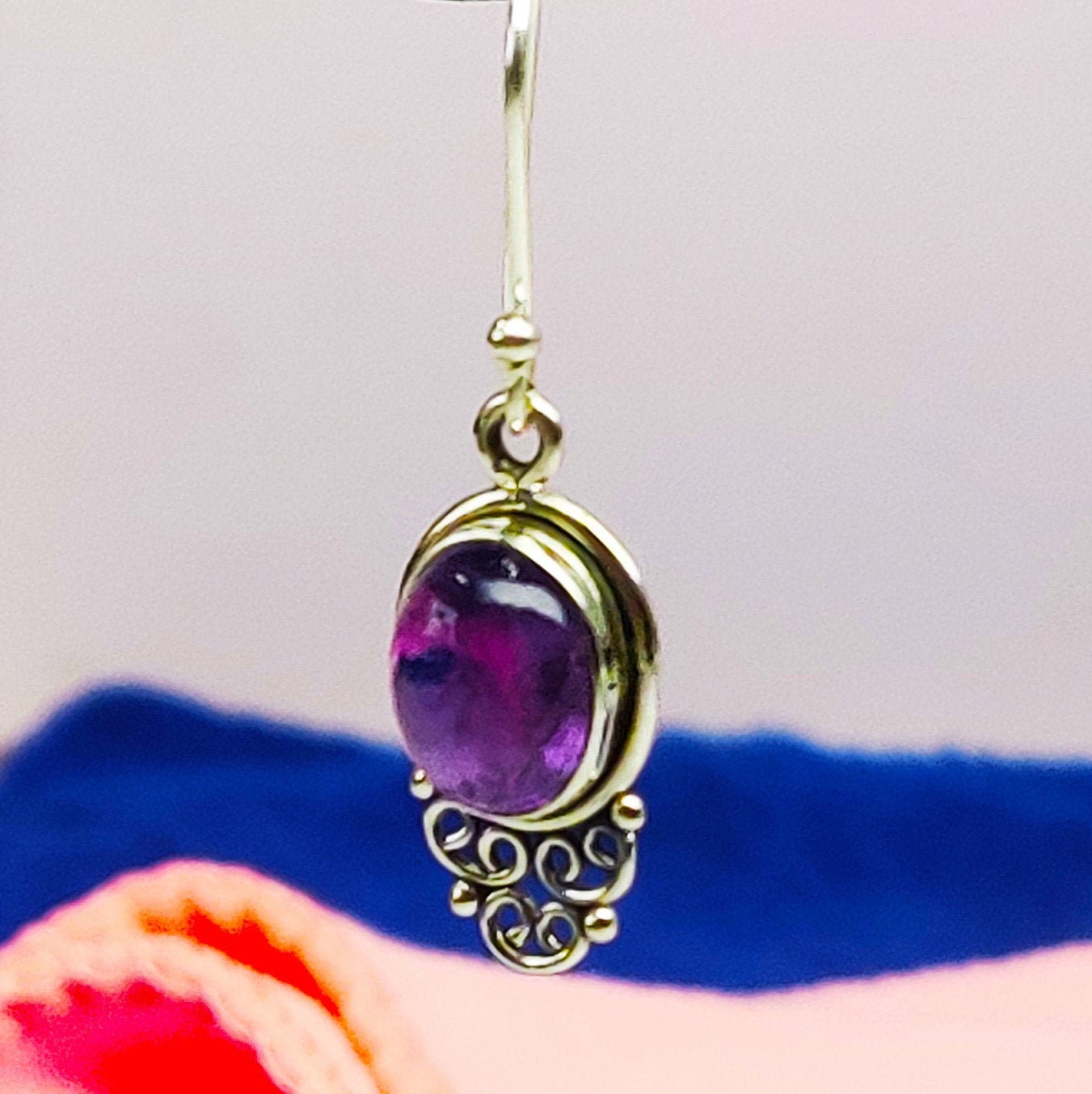 Sterling Silver Natural Amethyst Stone Earrings
