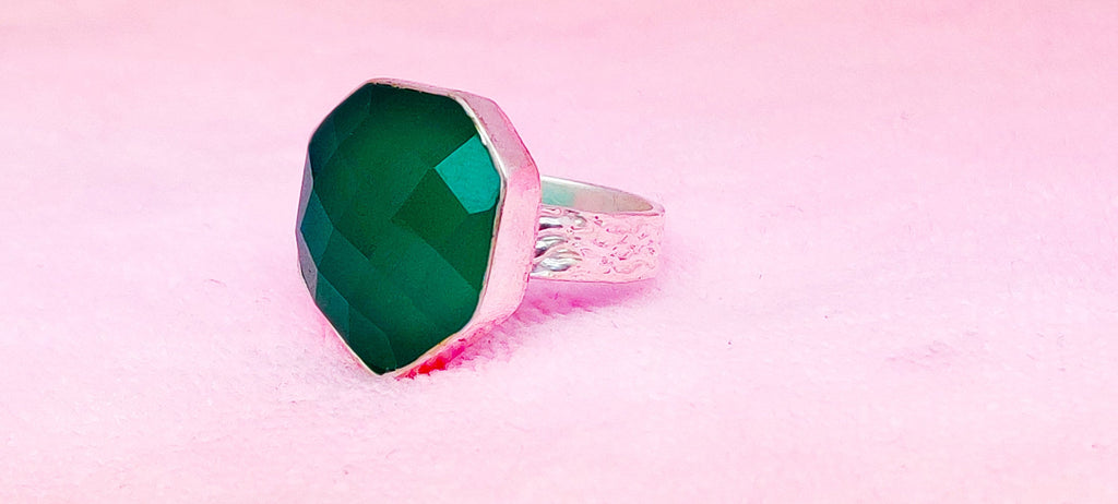 Sterling Silver Green Onyx Stone Ring