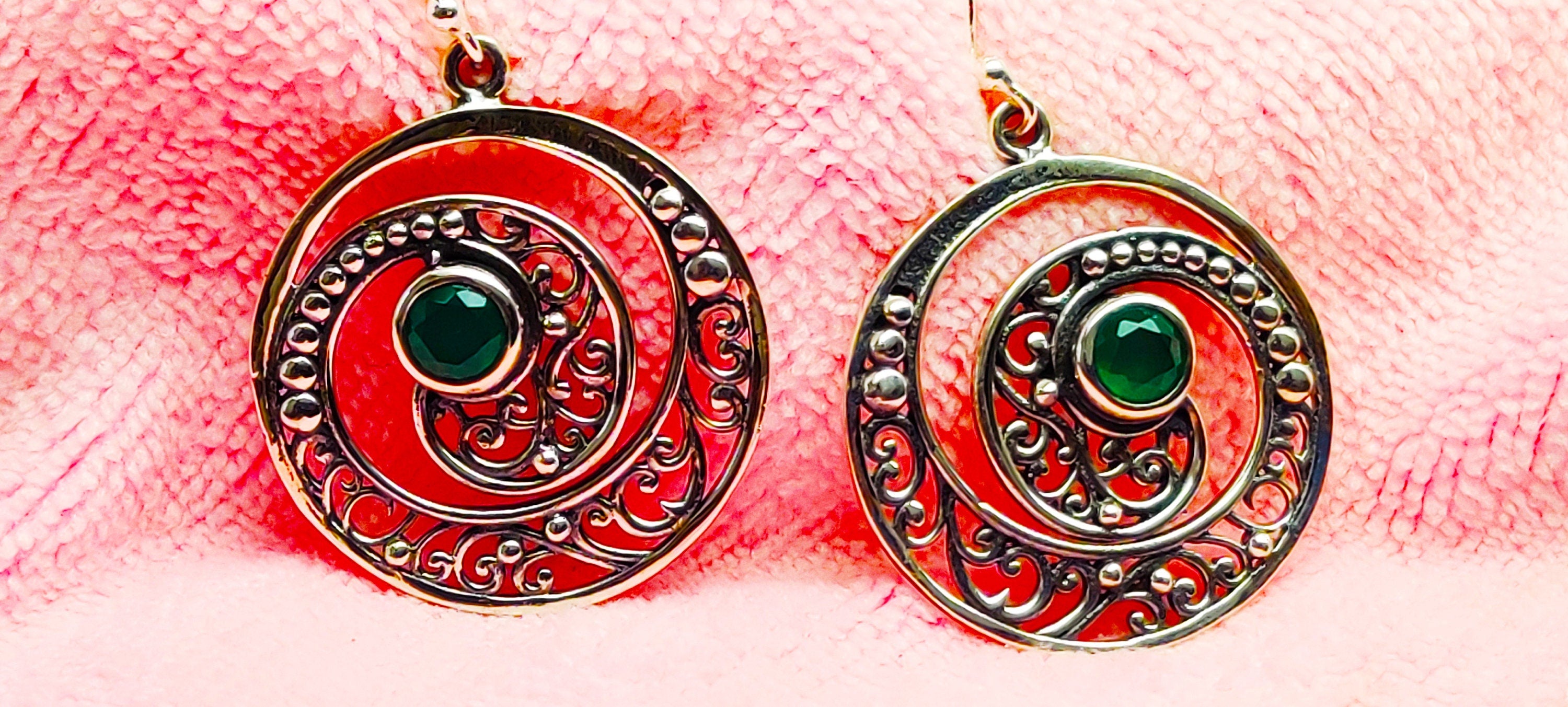 Sterling Silver Green Onyx Stone Earrings