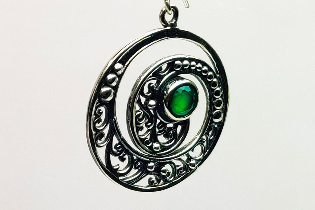 Sterling Silver Green Onyx Stone Earrings