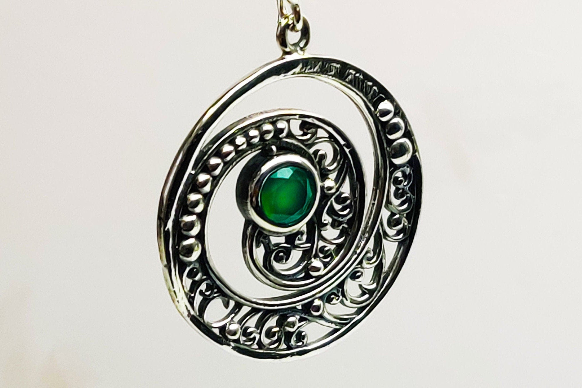 Sterling Silver Green Onyx Stone Earrings