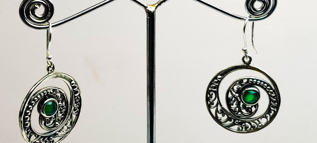 Sterling Silver Green Onyx Stone Earrings