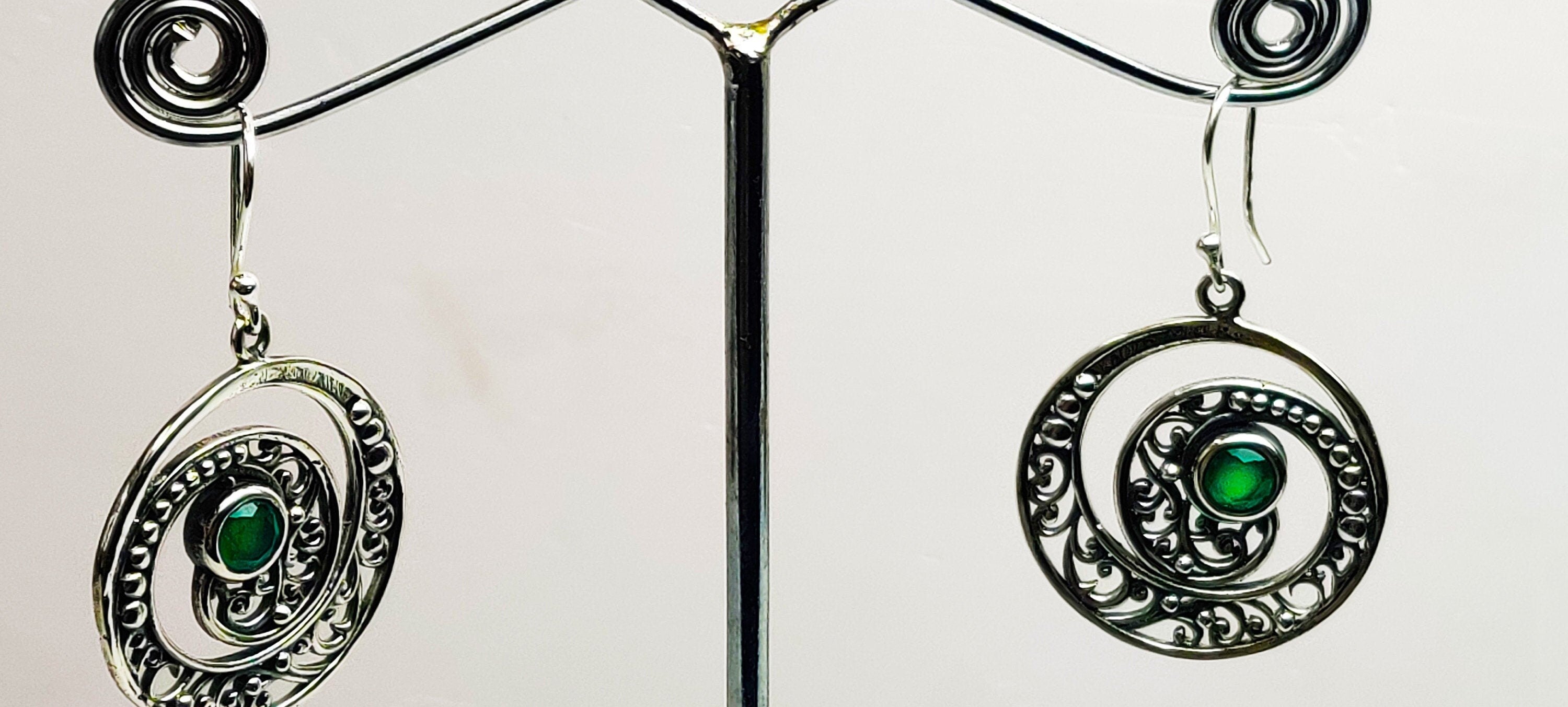 Sterling Silver Green Onyx Stone Earrings