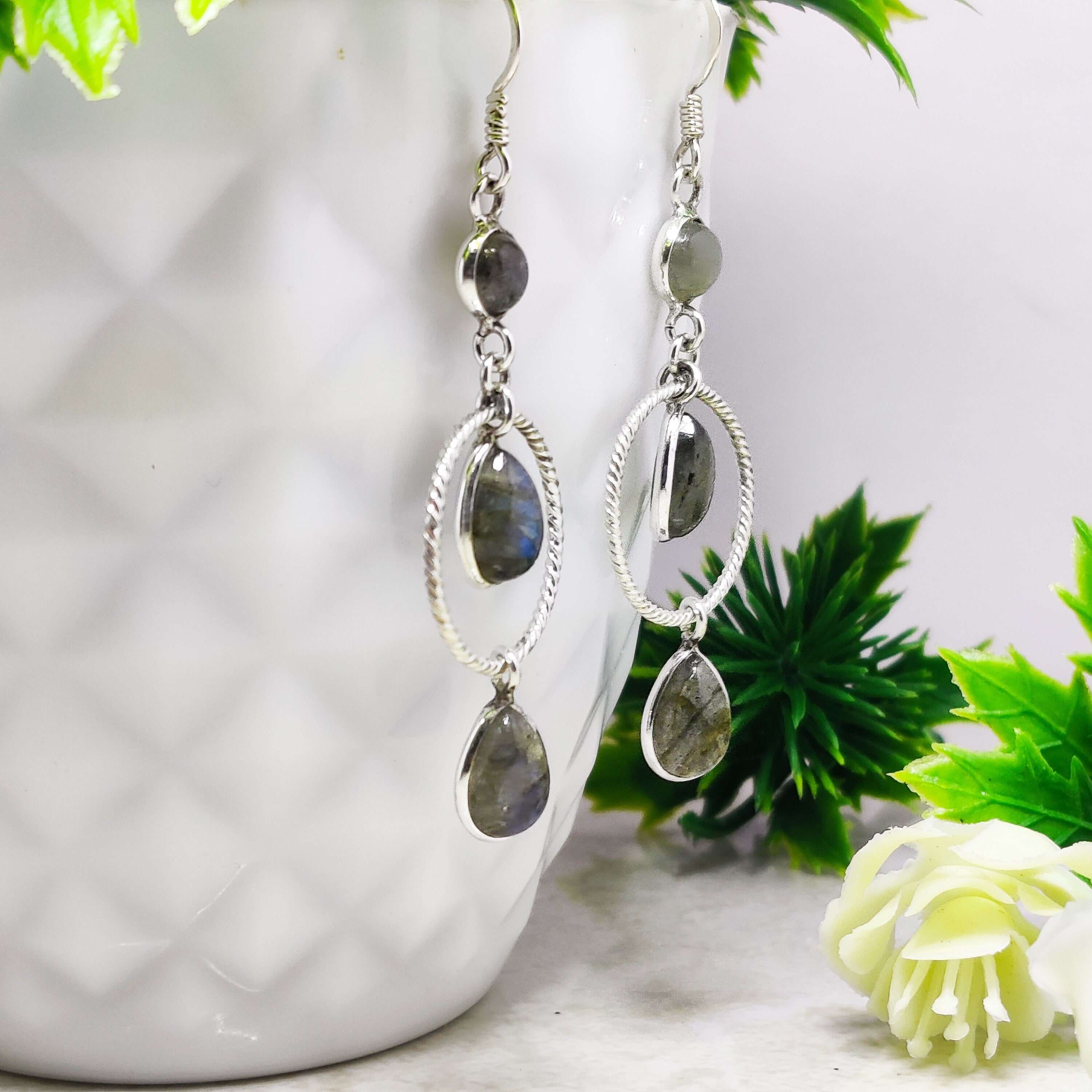 Sterling Silver Natural Amethyst Pear Drop March BirthStone Earrings,925 Sterling Silver Earring,Pear Stone Earring,Bride Earring