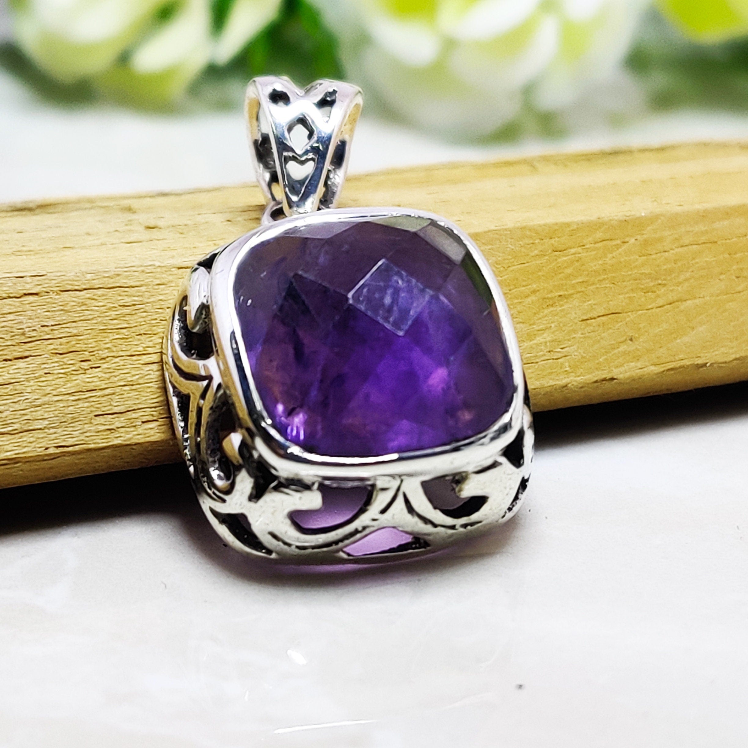 Natural Amethyst February BirthStone Boho Pendant, 925 Sterling Solid Silver Pendant-Amethyst Semi Precious Stone Pendant-Wedding Gift