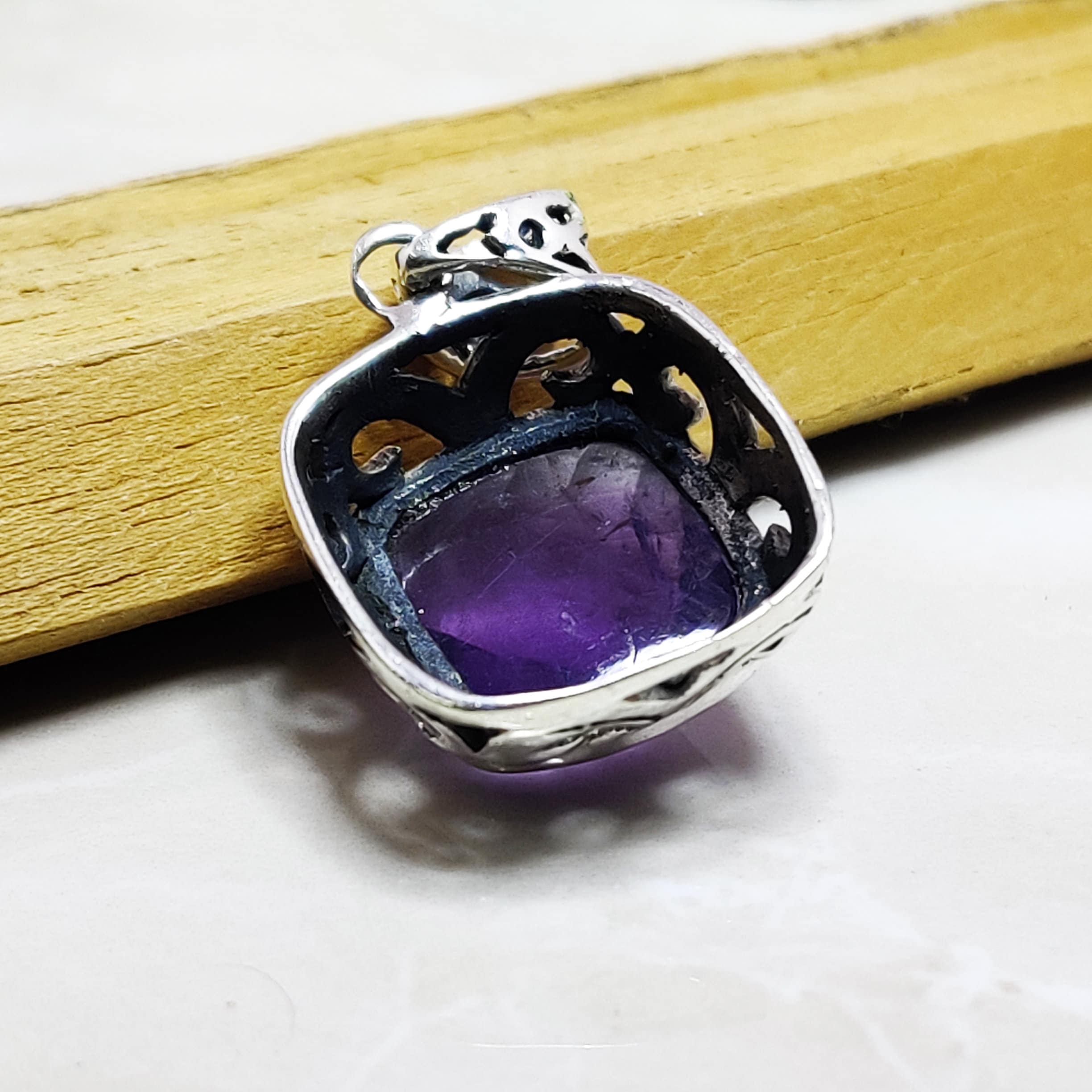 Natural Amethyst February BirthStone Boho Pendant, 925 Sterling Solid Silver Pendant-Amethyst Semi Precious Stone Pendant-Wedding Gift