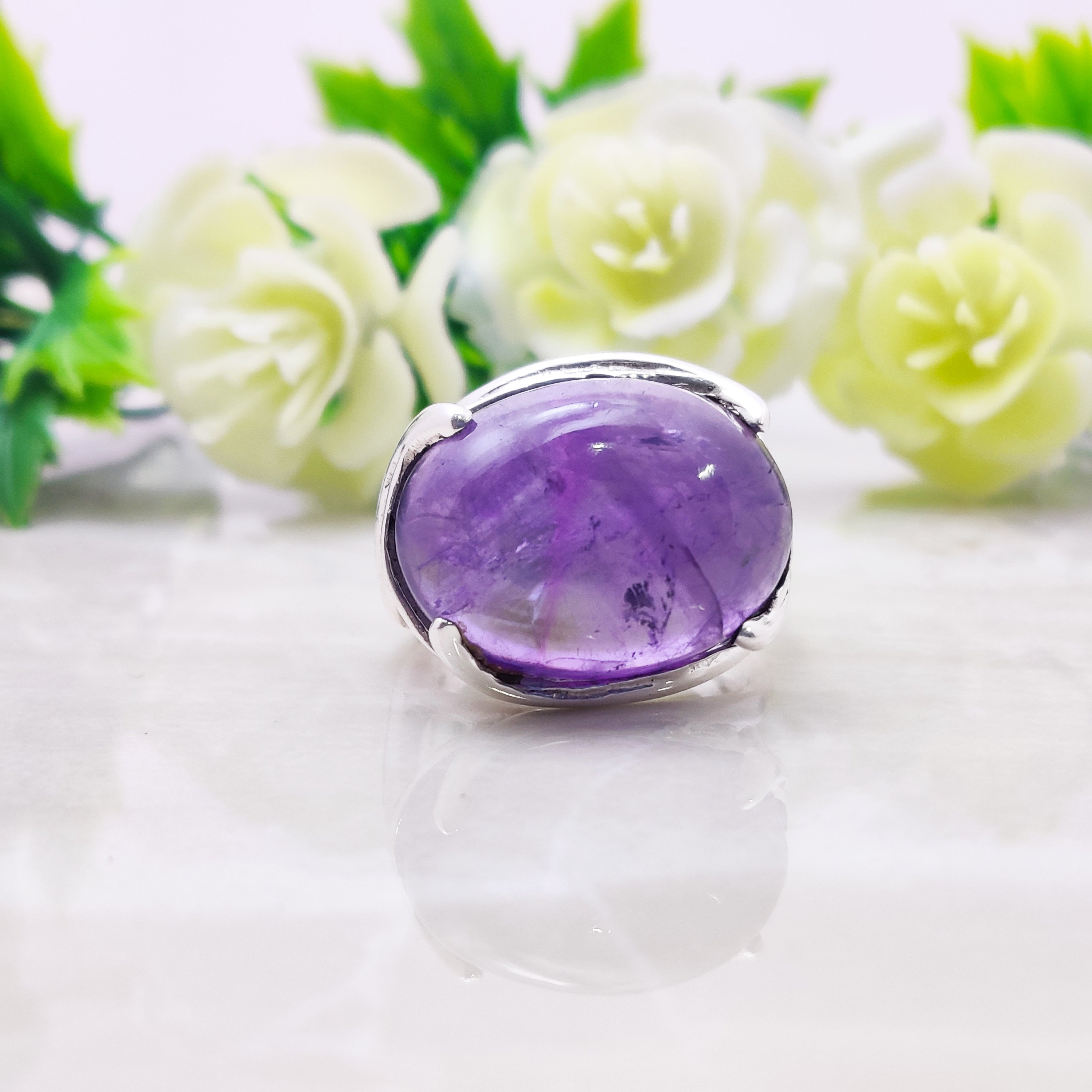 Sterling Silver Natural Amethyst february BirthStone Boho Ring
