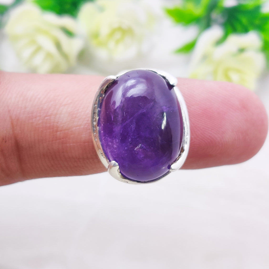 Sterling Silver Natural Amethyst february BirthStone Boho Ring