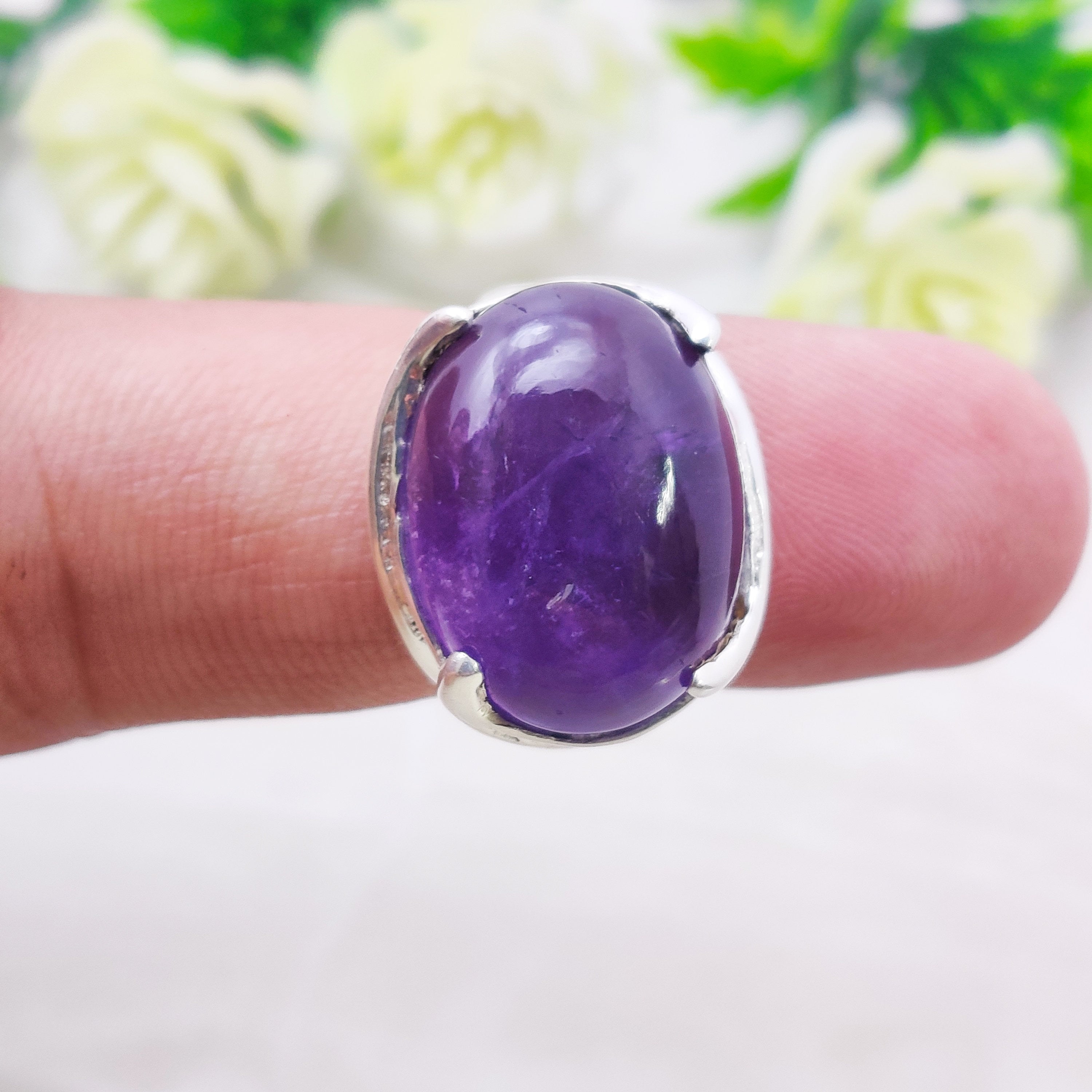 Sterling Silver Natural Amethyst february BirthStone Boho Ring