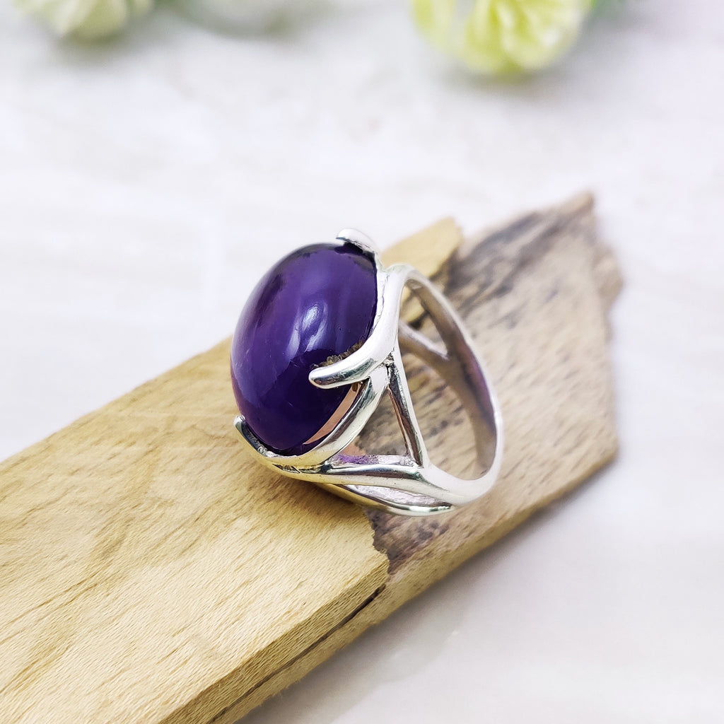 Sterling Silver Natural Amethyst february BirthStone Boho Ring