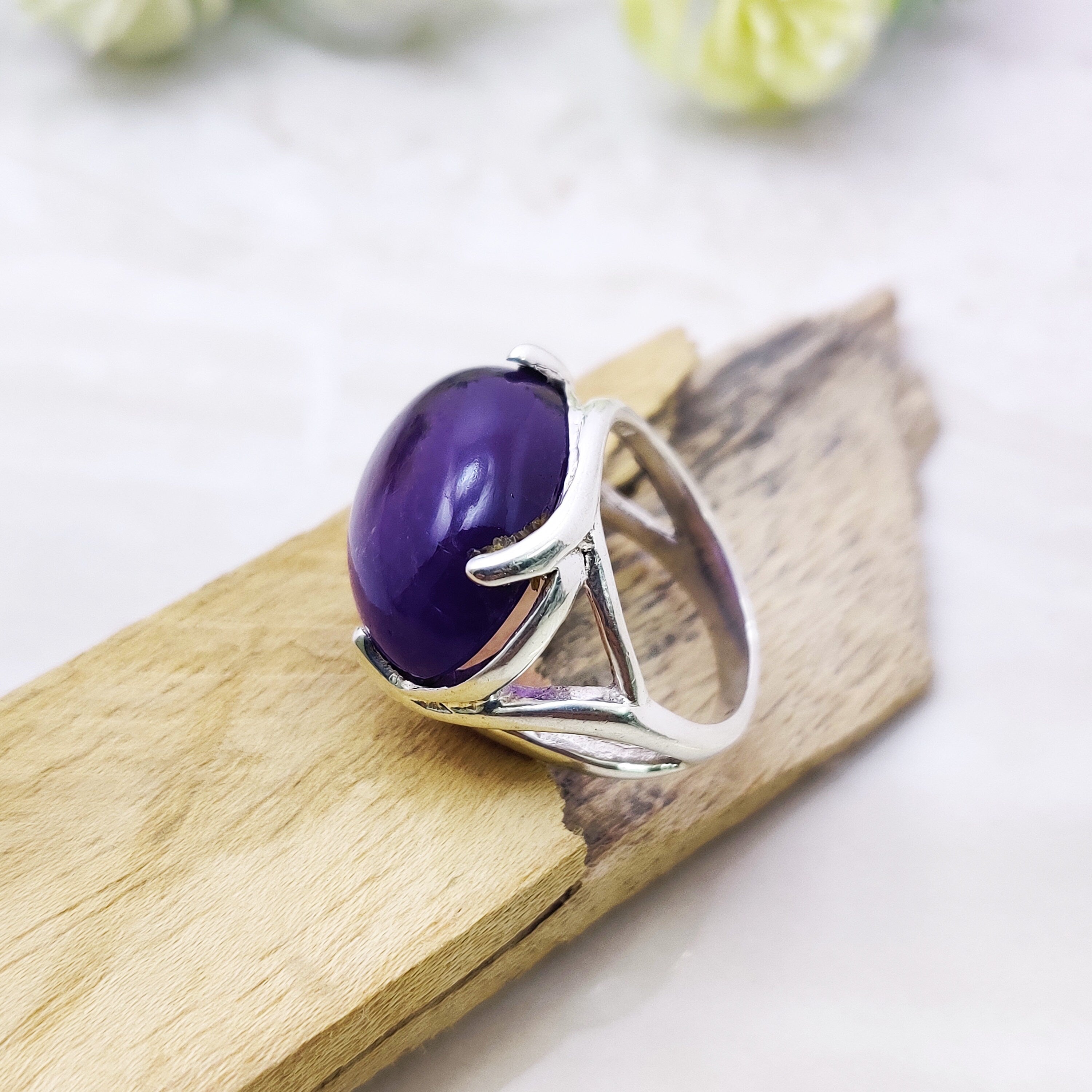 Sterling Silver Natural Amethyst february BirthStone Boho Ring