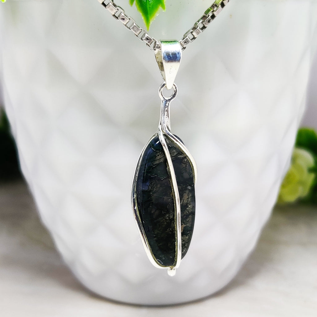Sterling Silver Natural Black Rutile Boho Large Pendant