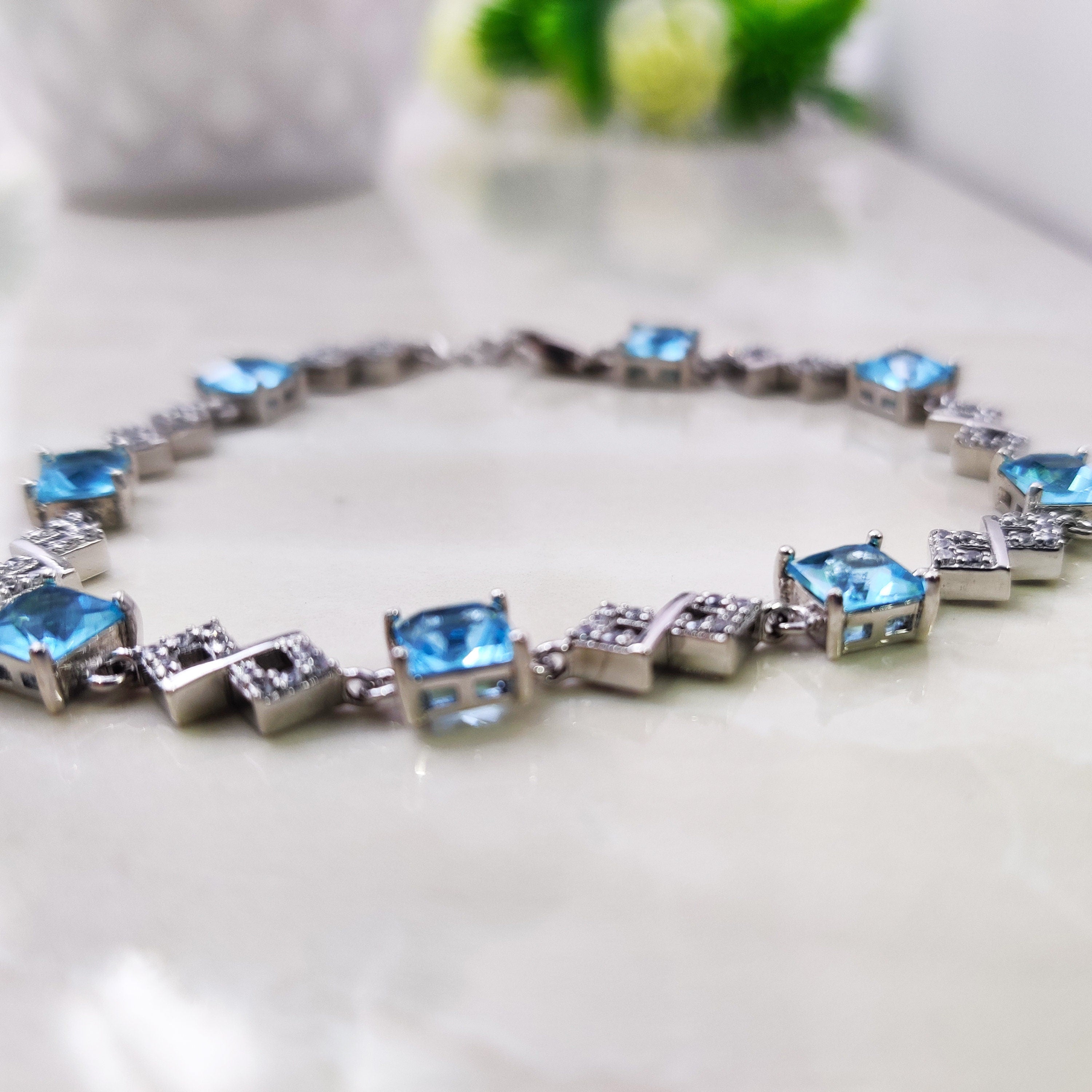 Sterling Silver Natural Blue Topaz Boho Bracelet