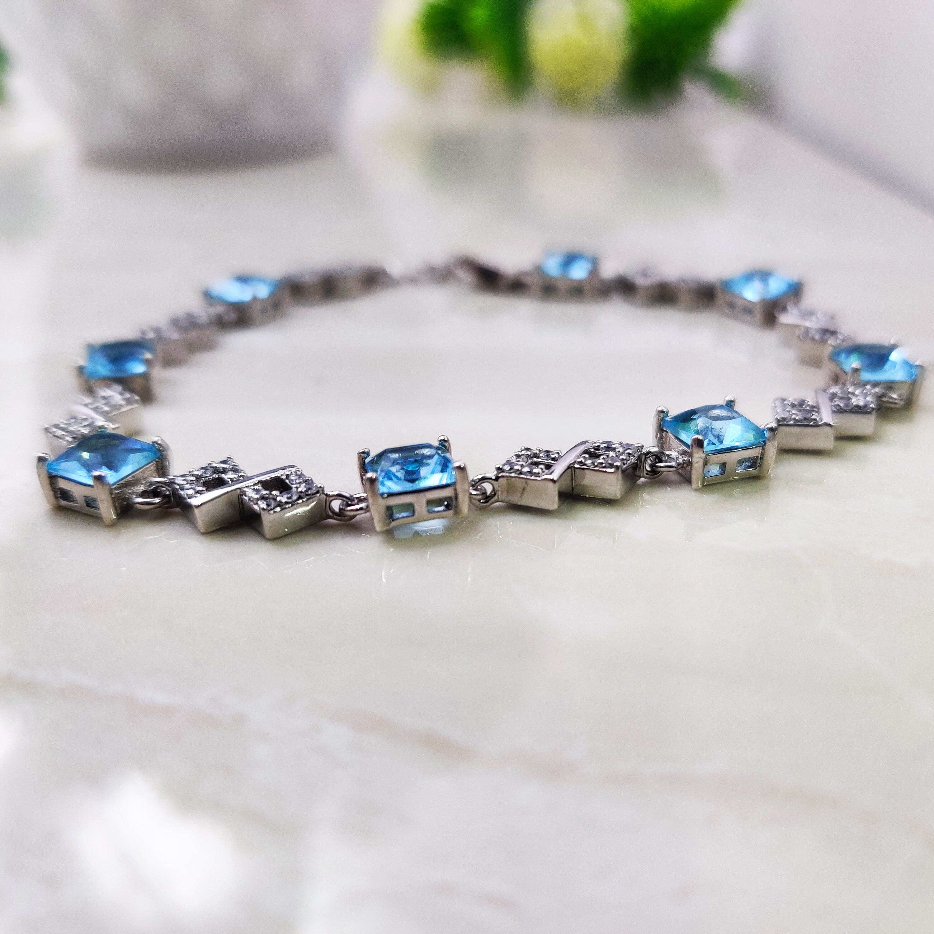 Sterling Silver Natural Blue Topaz Boho Bracelet