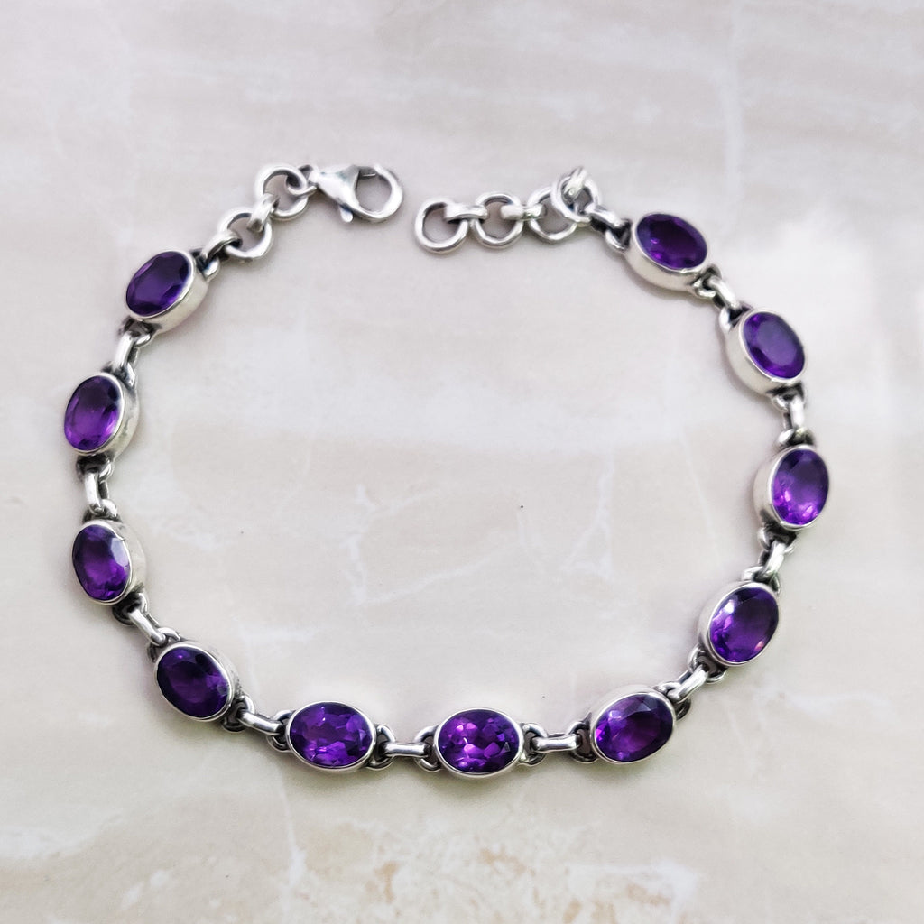 Sterling Silver Natural Amethyst Boho Bracelet