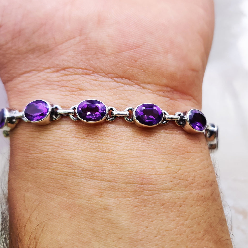 Sterling Silver Natural Amethyst Boho Bracelet
