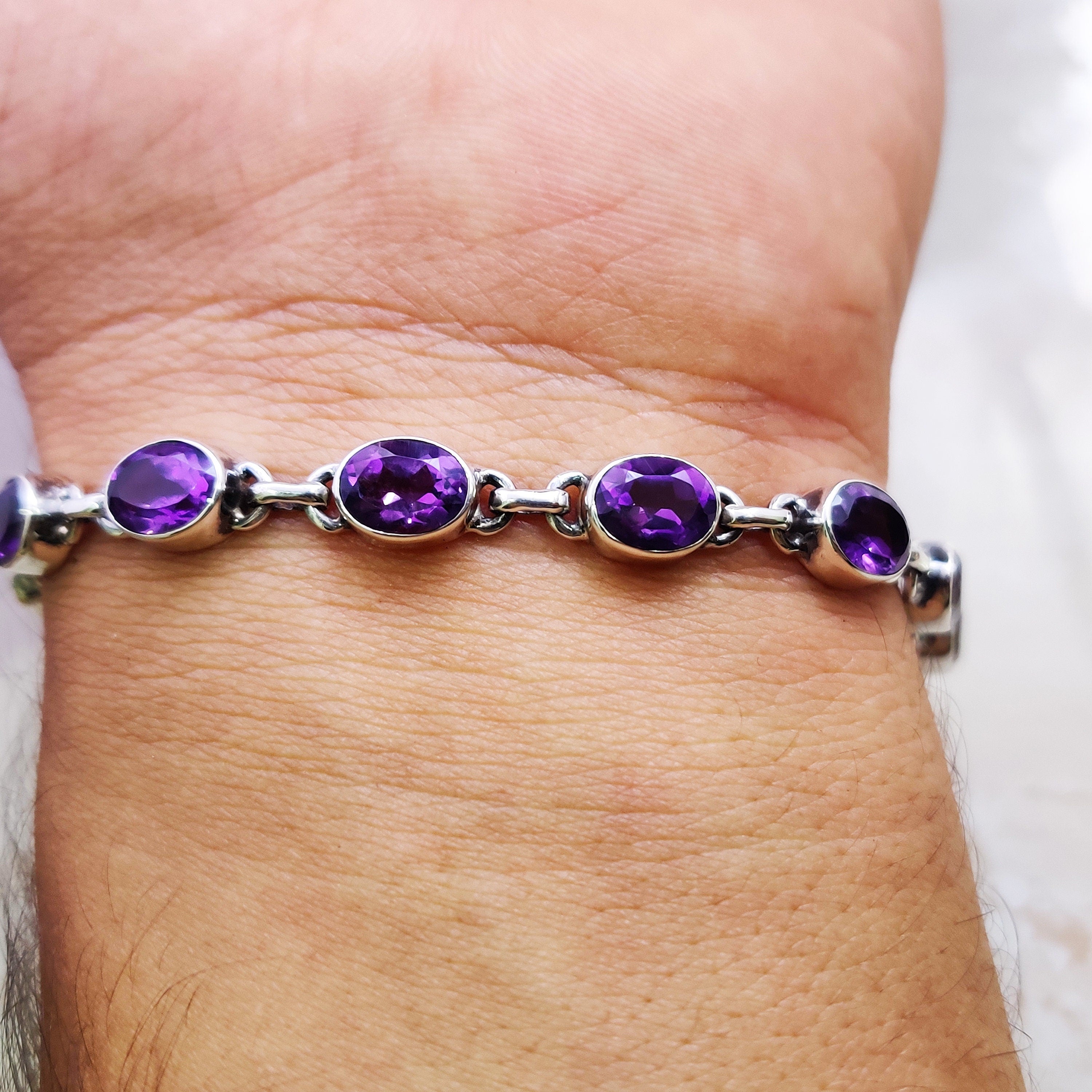 Sterling Silver Natural Amethyst Boho Bracelet