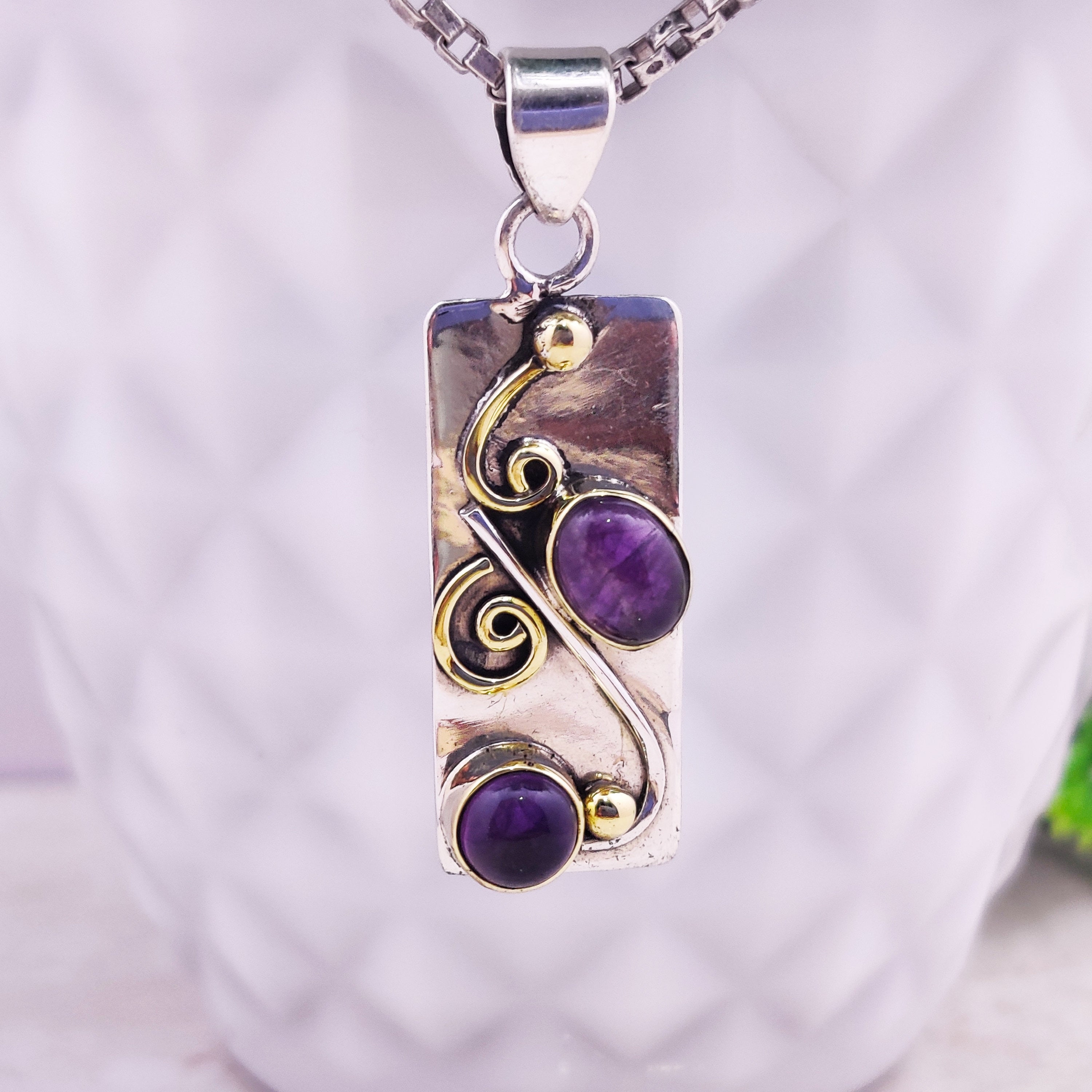 Sterling Silver Natural Amethyst Boho  Pendant