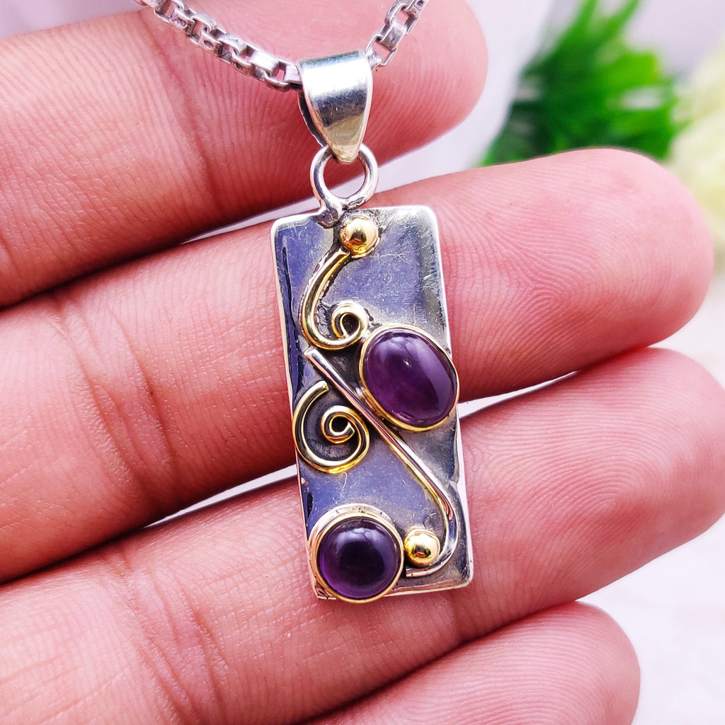 Sterling Silver Natural Amethyst Boho  Pendant