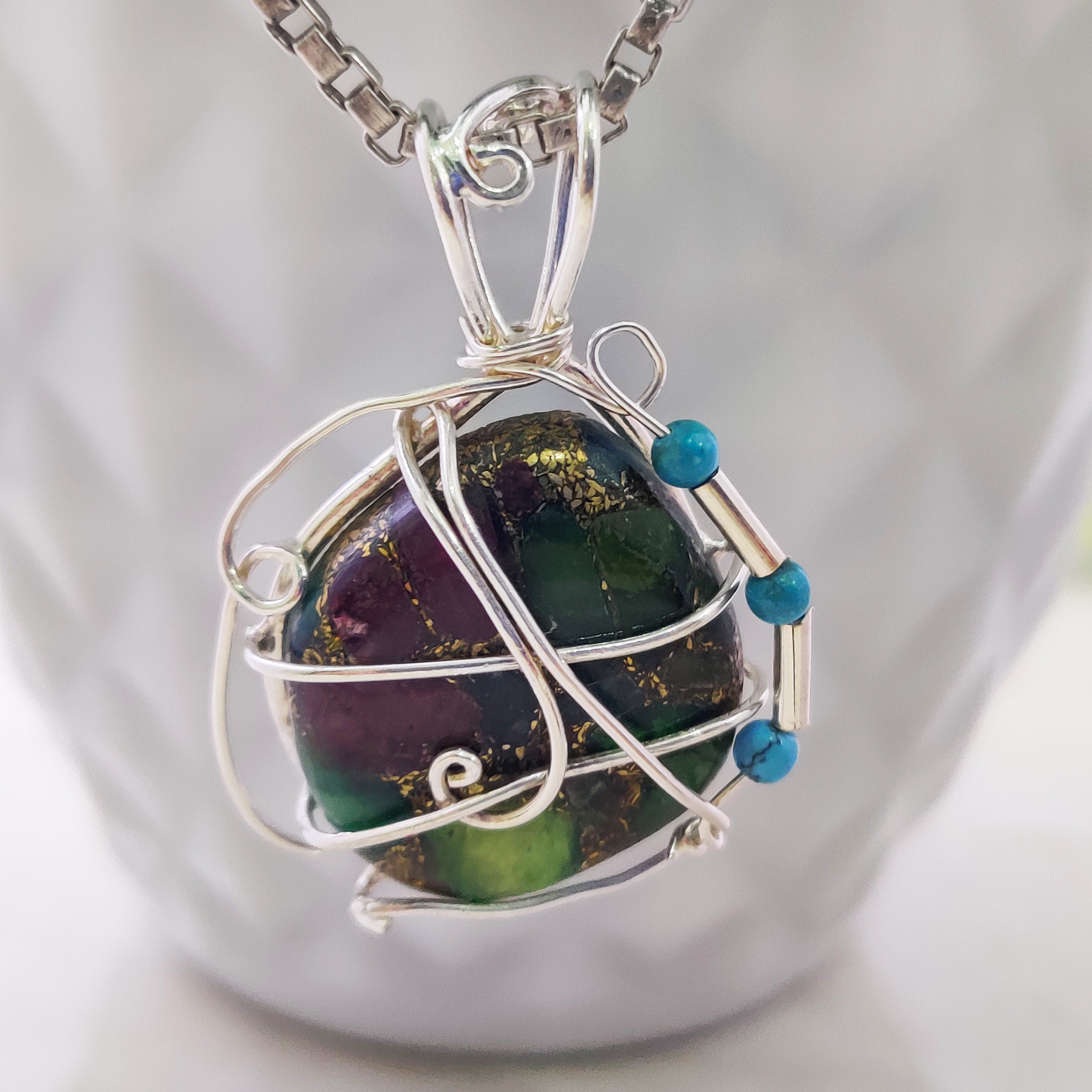Sterling Silver Natural Copper Tourmaline Raw stone Polished Boho Large Pendant