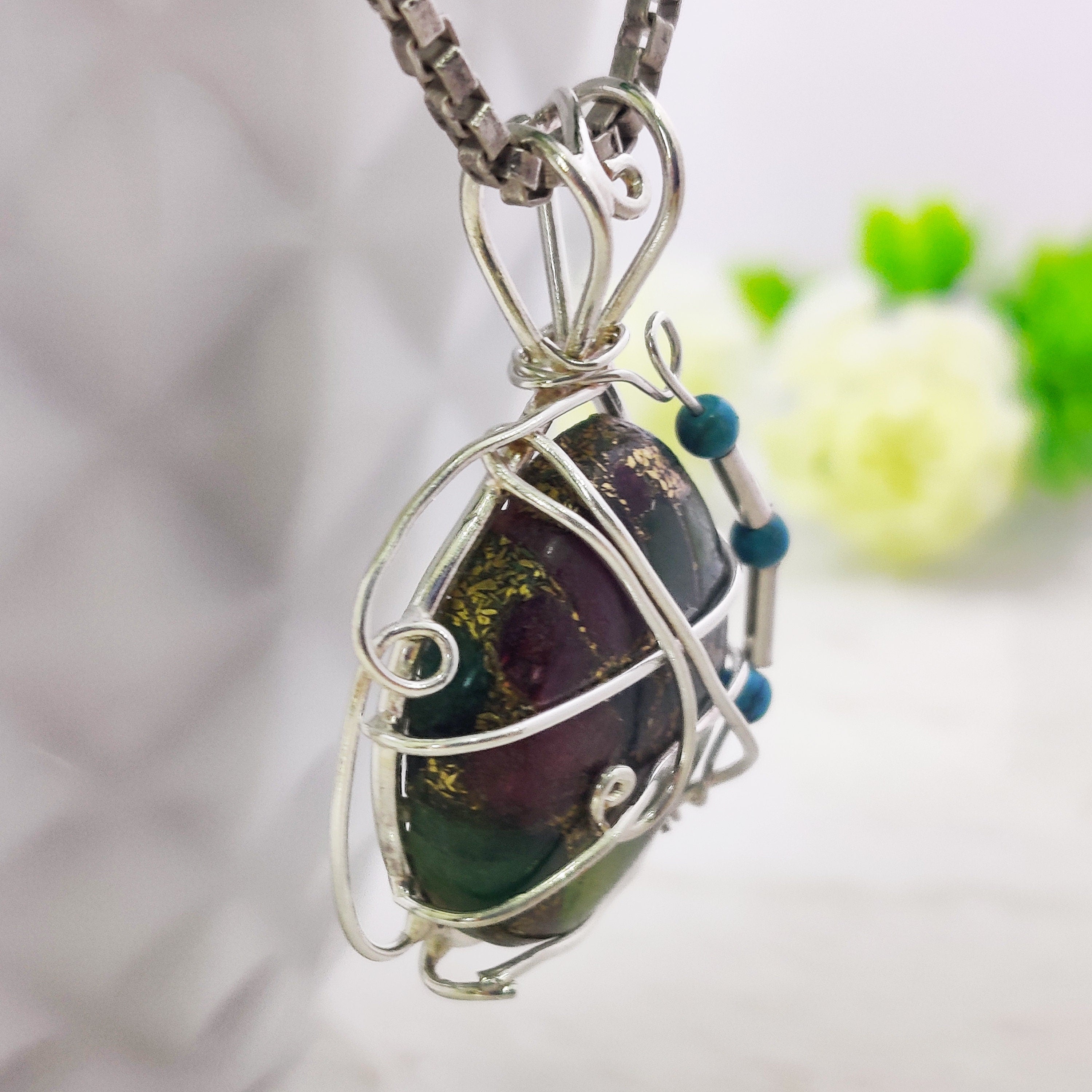 Sterling Silver Natural Copper Tourmaline Raw stone Polished Boho Large Pendant