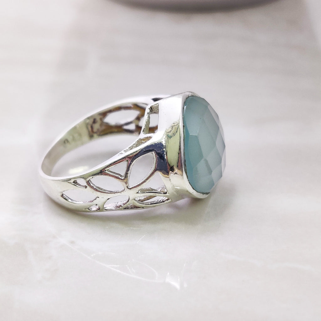 Sterling Silver Natural Aqua Boho Ring
