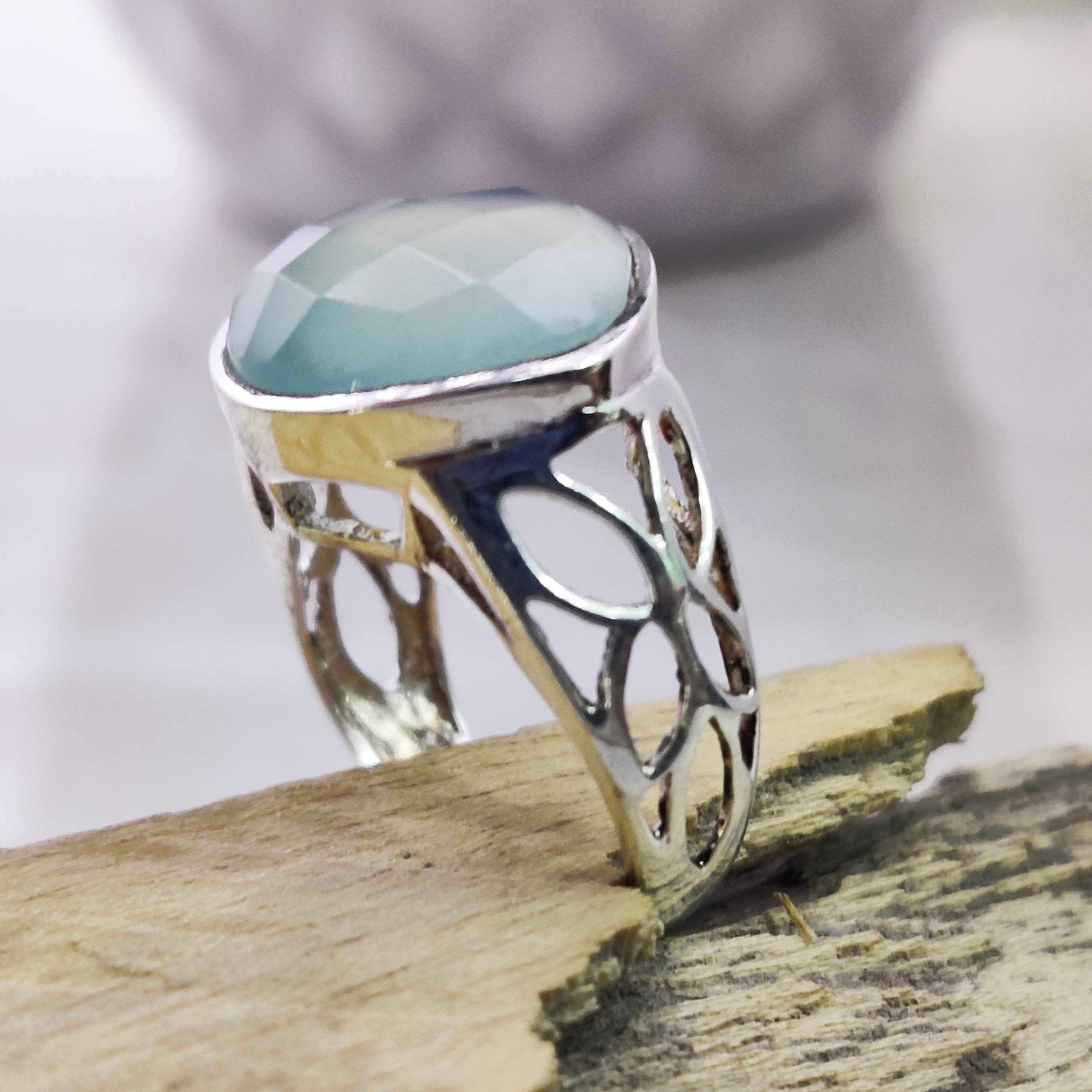 Sterling Silver Natural Aqua Boho Ring