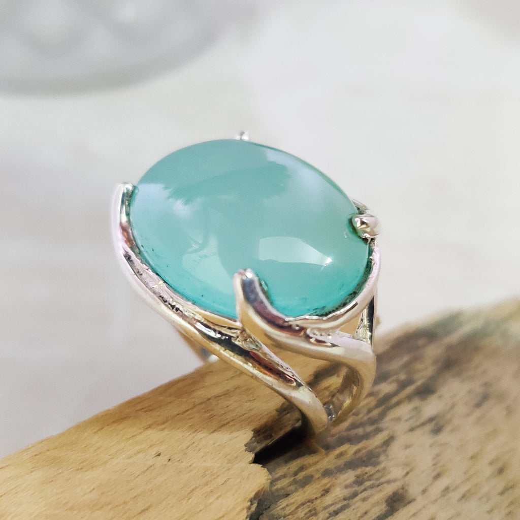 Sterling Silver Natural Aqua Chalcedony  Boho Ring