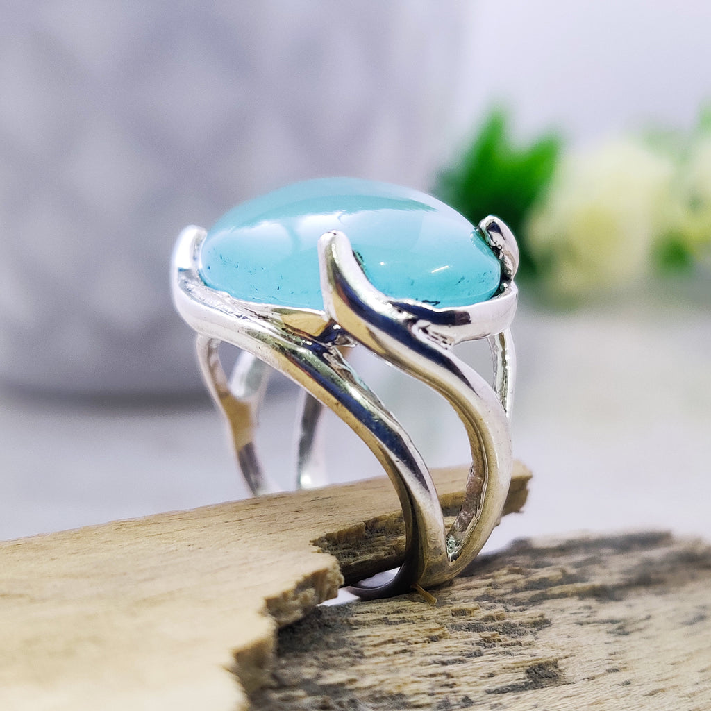 Sterling Silver Natural Aqua Chalcedony  Boho Ring