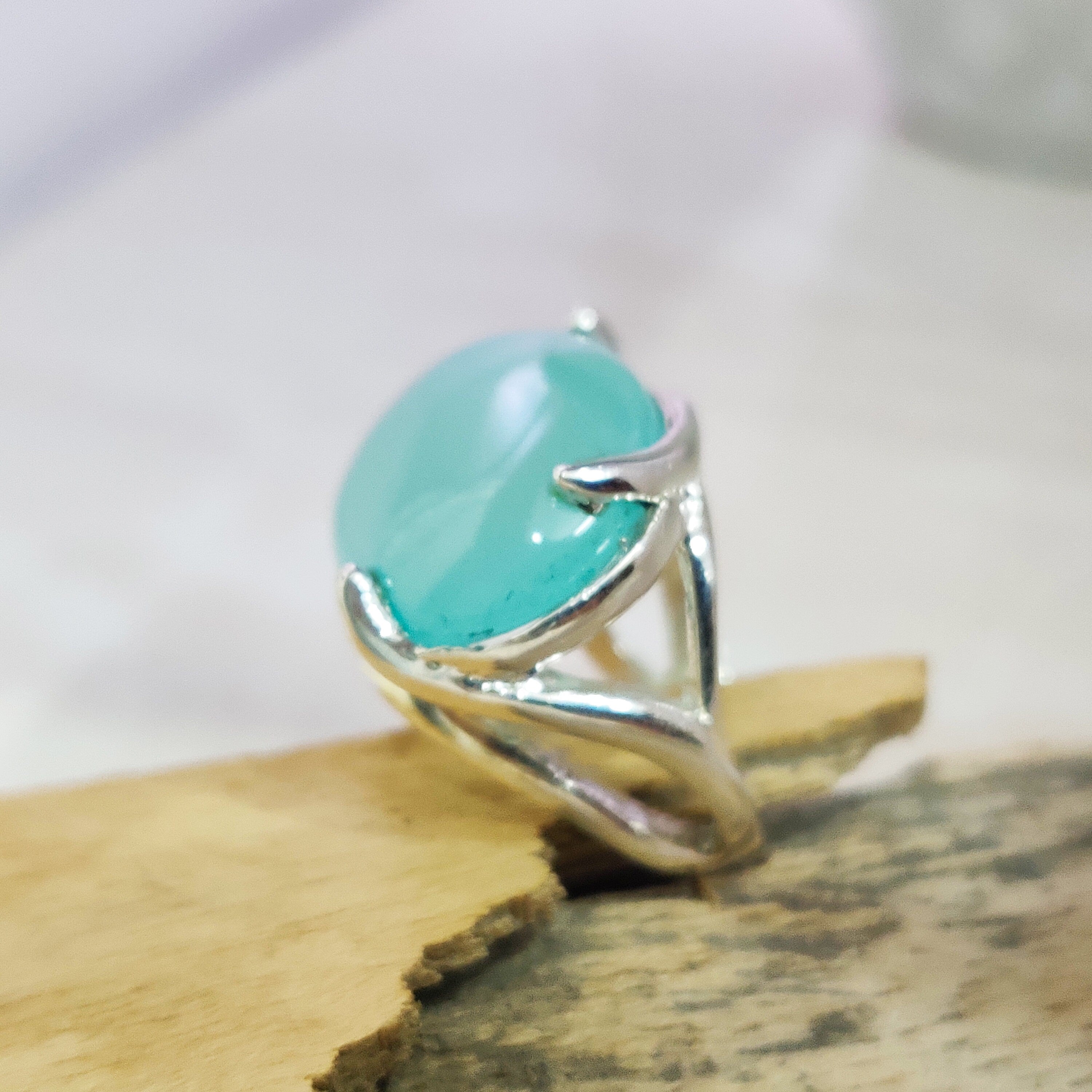 Sterling Silver Natural Aqua Chalcedony  Boho Ring