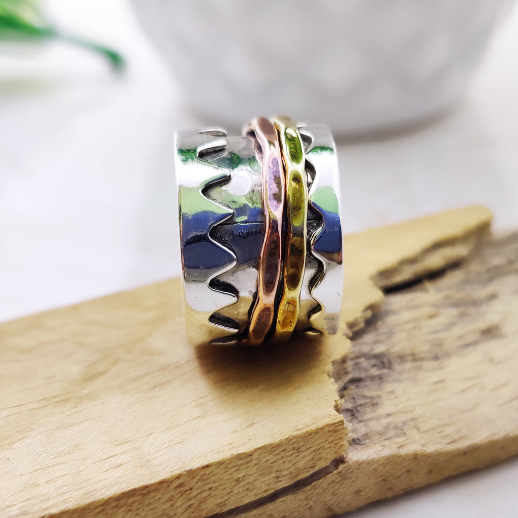 Spinner Ring 925 Sterling Solid Silver Ring Two Spin Rings Brass Copper Tone Spinner Silver Band Ring Two Tone Ring