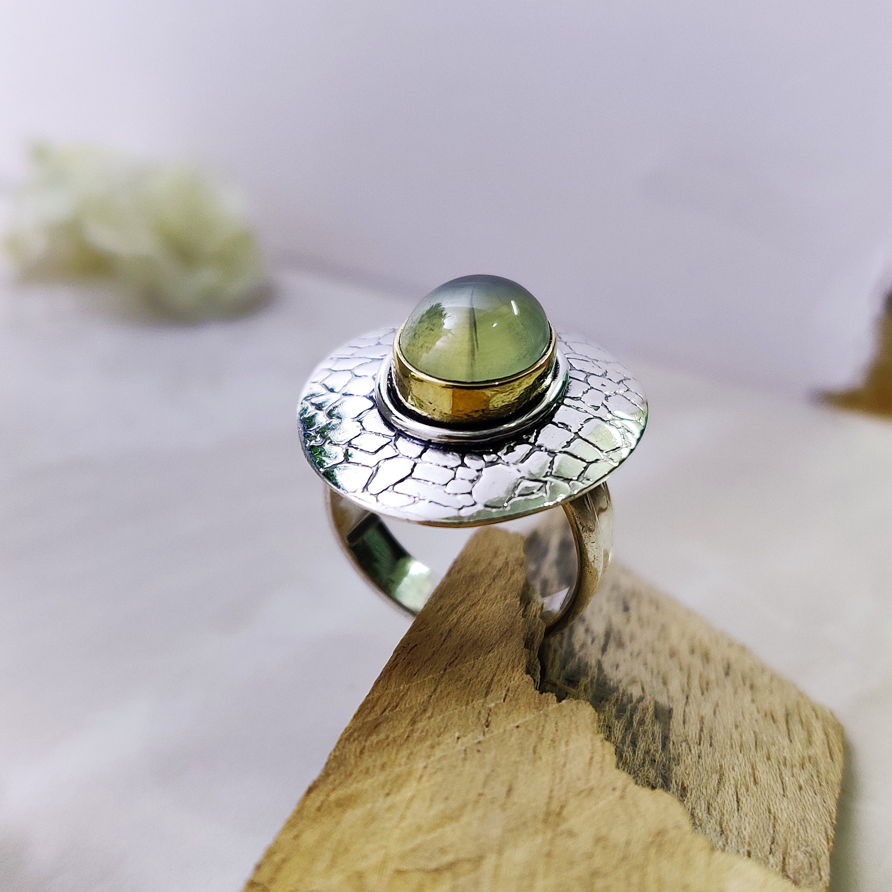 Natural Prinite Round Cabochon Ring Sterling Silver Ring Boho Ring Ring Size 6