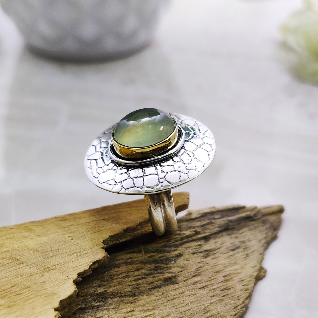 Natural Prinite Round Cabochon Ring Sterling Silver Ring Boho Ring Ring Size 6