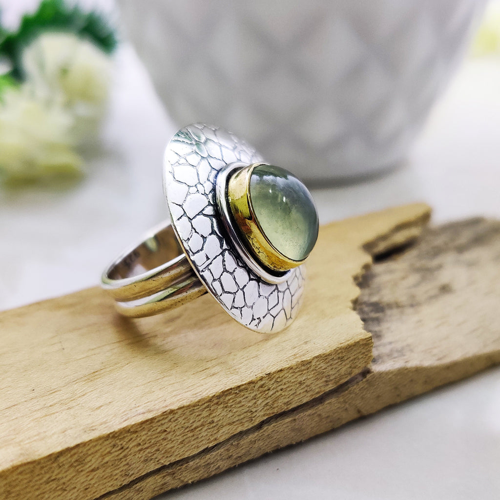 Natural Prinite Round Cabochon Ring Sterling Silver Ring Boho Ring Ring Size 6
