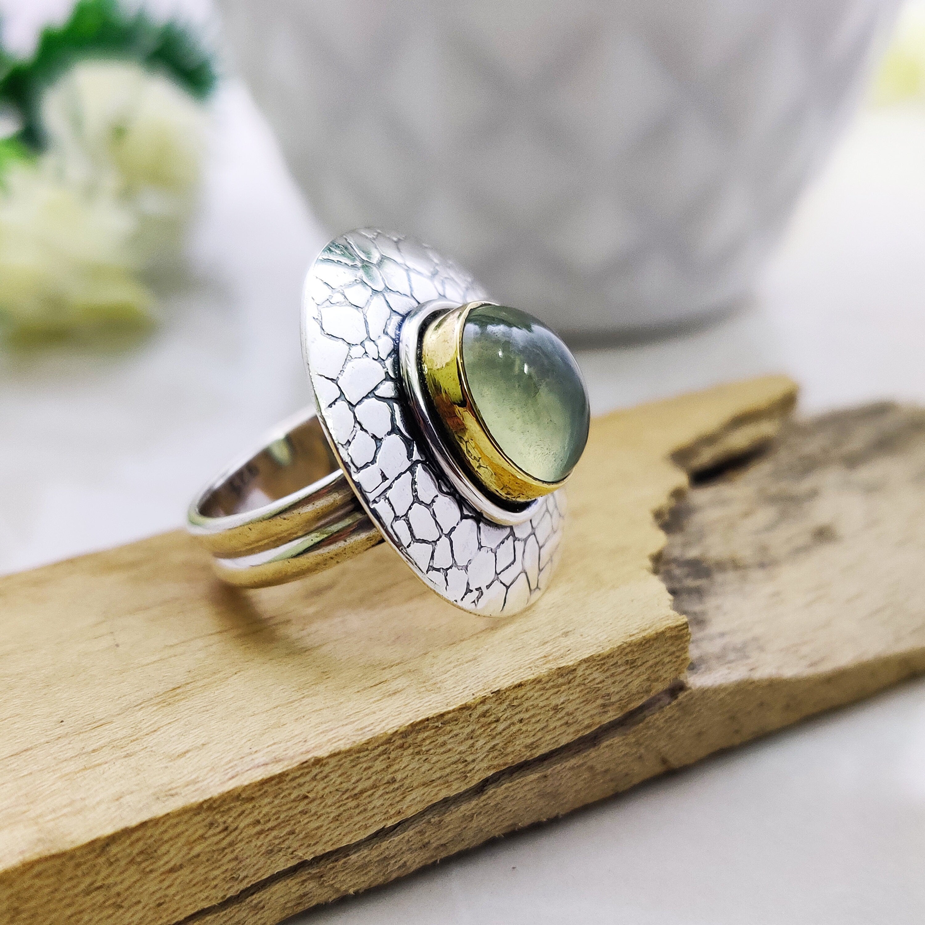 Natural Prinite Round Cabochon Ring Sterling Silver Ring Boho Ring Ring Size 6