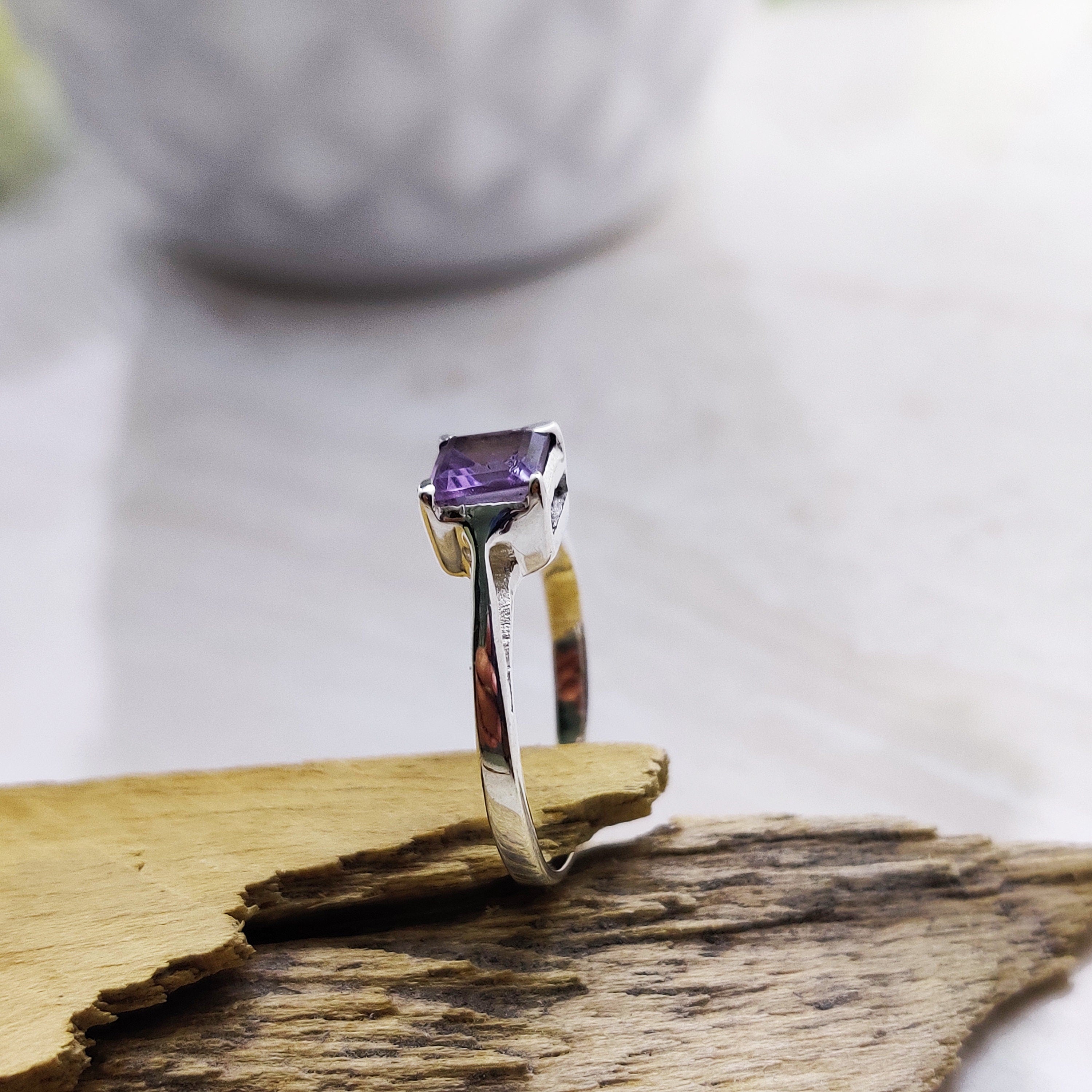 Sterling Silver Natural Amethyst Square Boho Ring