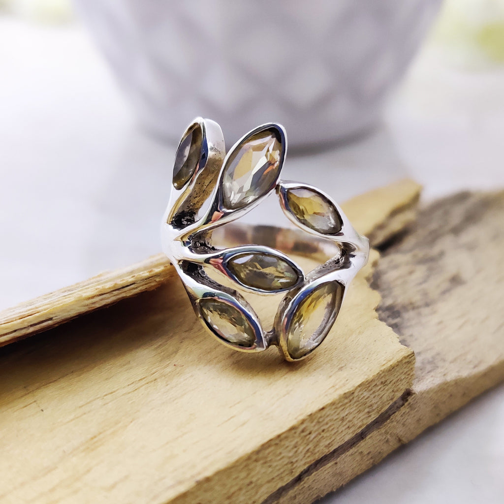 Sterling Silver Natural Citrin Marquise Boho Ring Ring Size 6 1/4