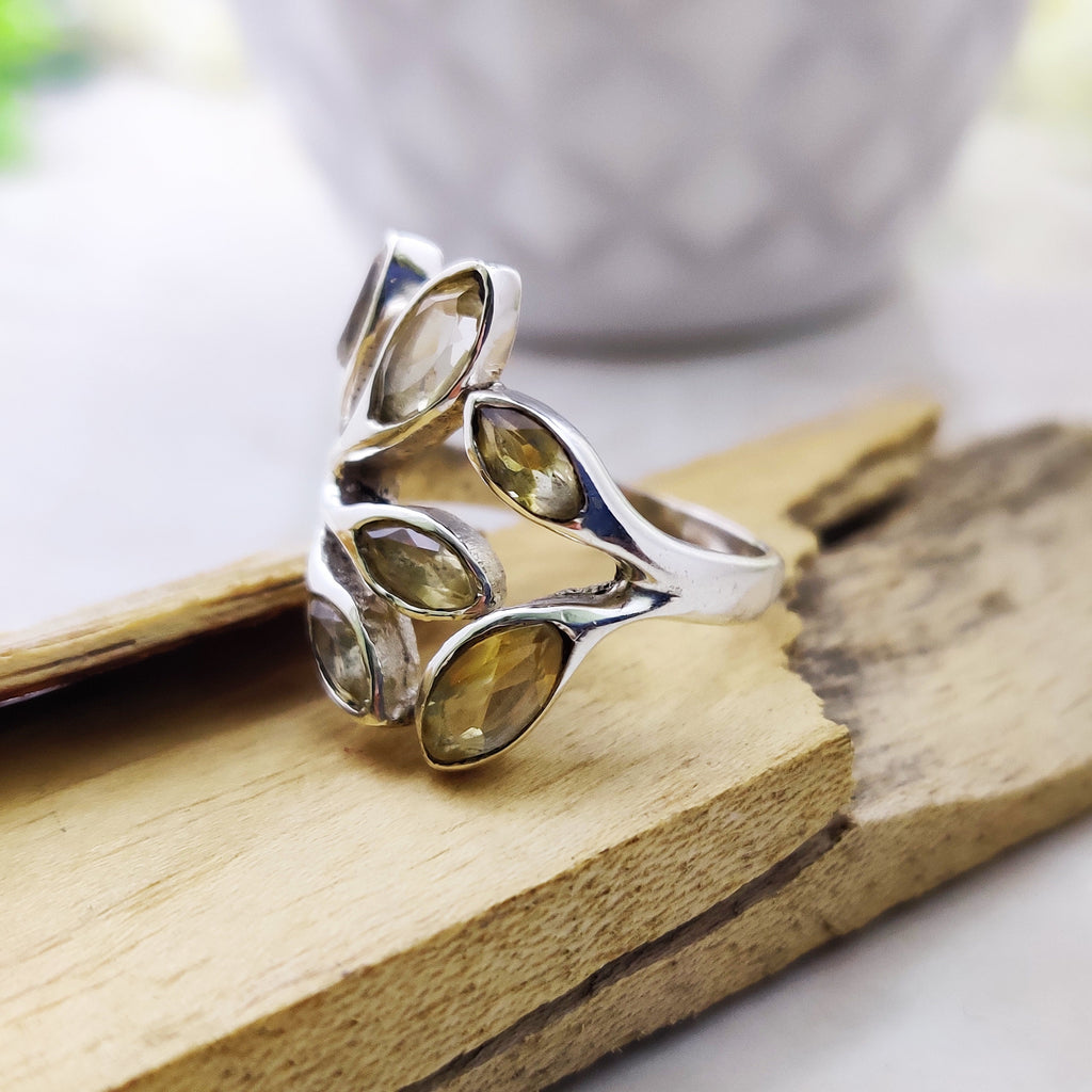 Sterling Silver Natural Citrin Marquise Boho Ring Ring Size 6 1/4