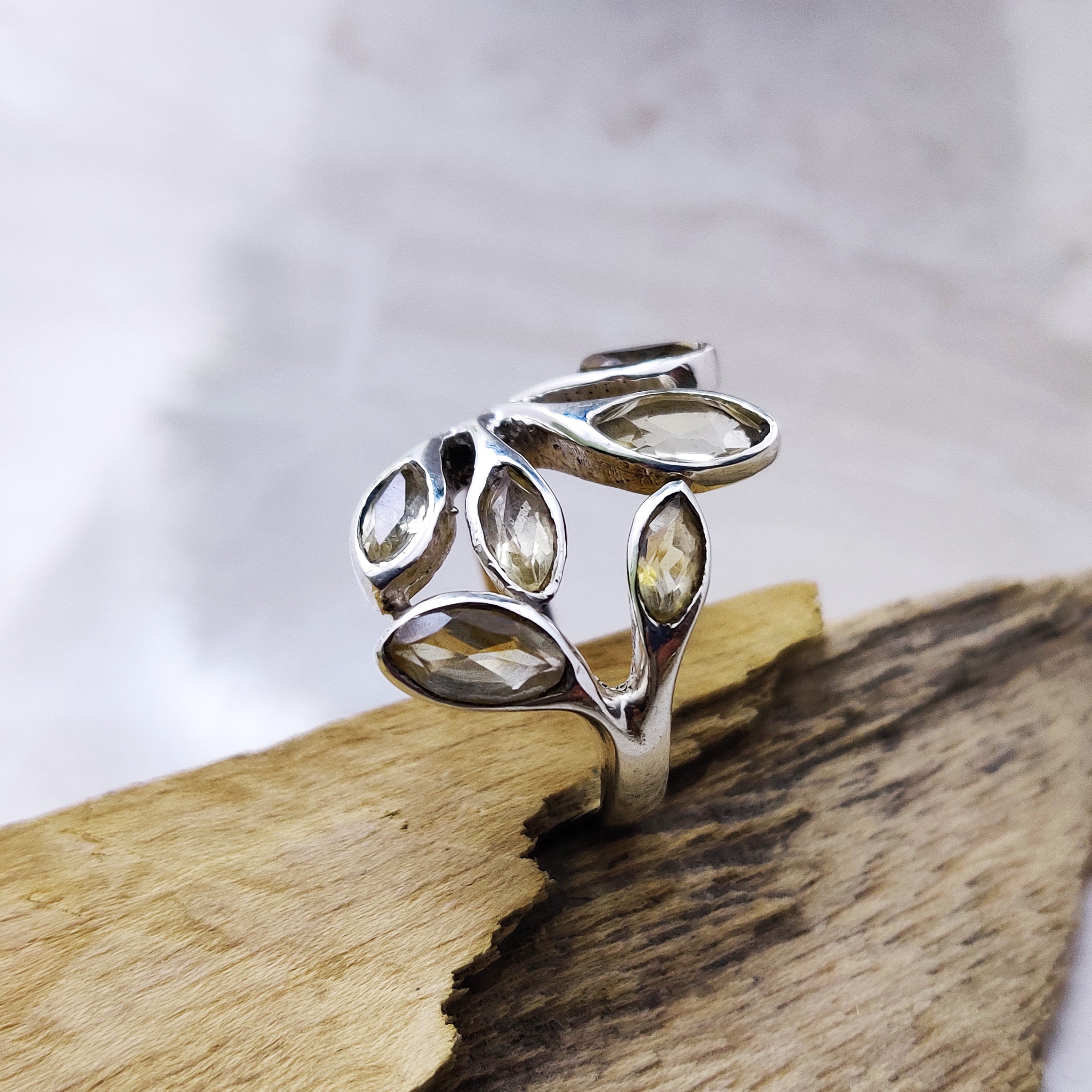 Sterling Silver Natural Citrin Marquise Boho Ring Ring Size 6 1/4