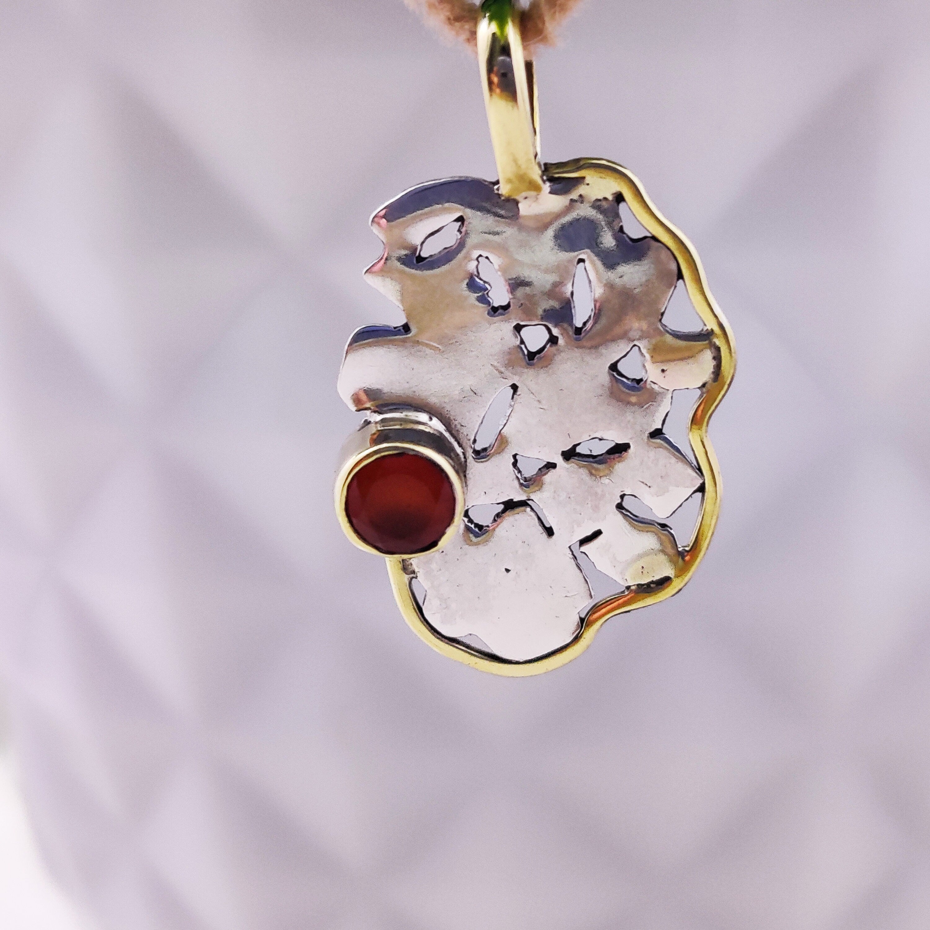 Sterling Silver Natural  Ruby Round Tiny Boho  Pendant