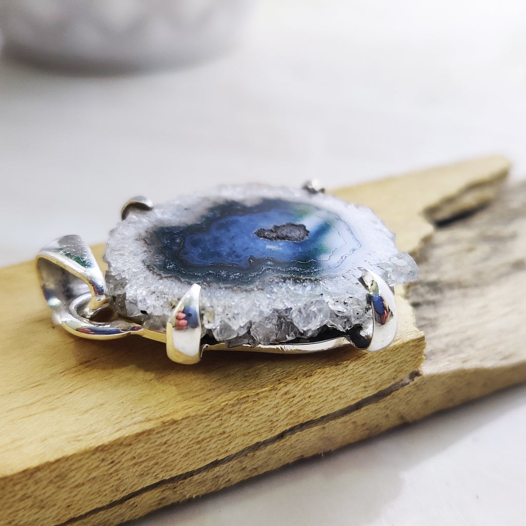 Natural Solor Quartz Druzy Sterling Silver  Raw Stone Boho  Pendant