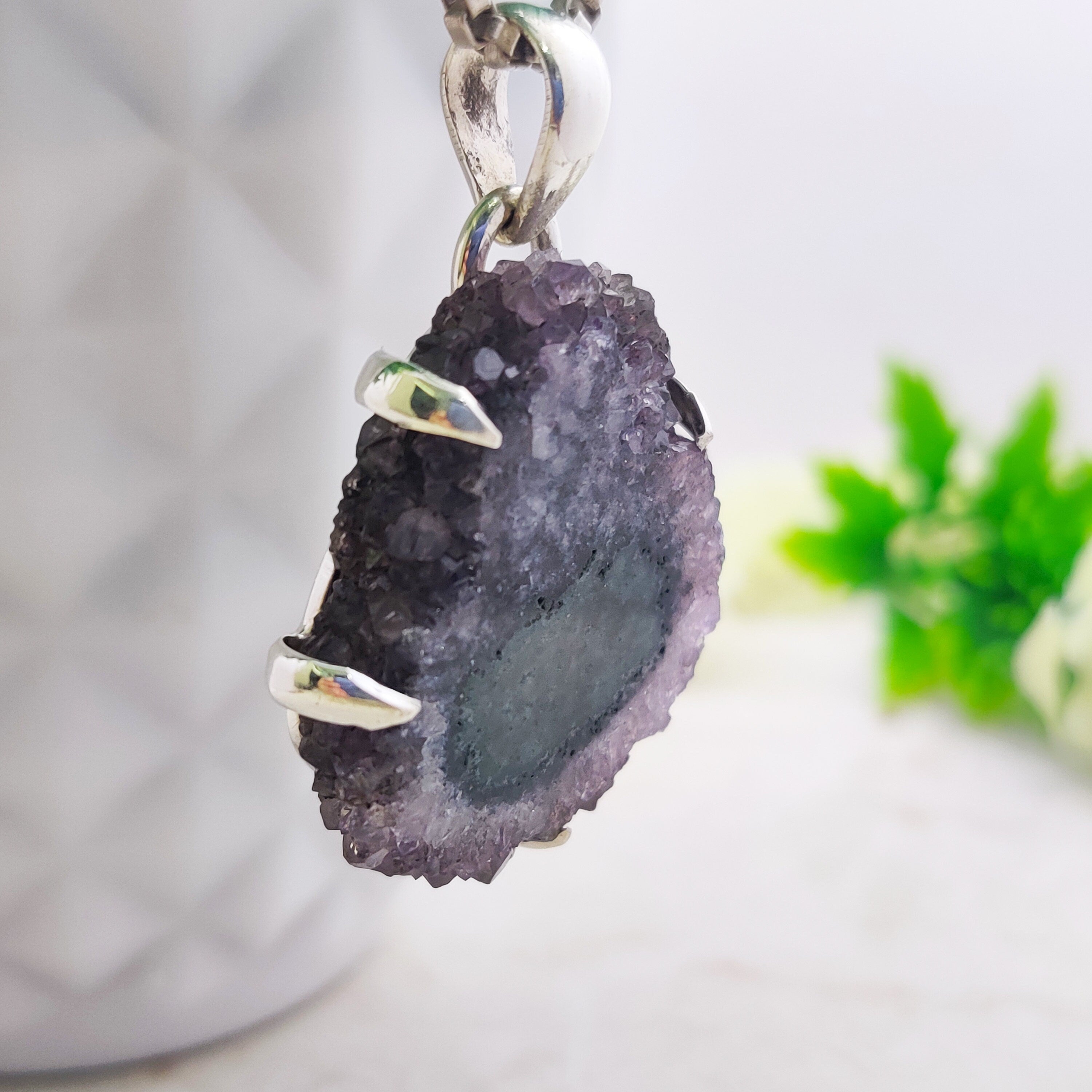 Natural Amethyst Solor Druzy Raw Stone Sterling Silver  Boho  Pendant, Solar Quartz Pendant, Solar Quartz Pendant, female birth day.