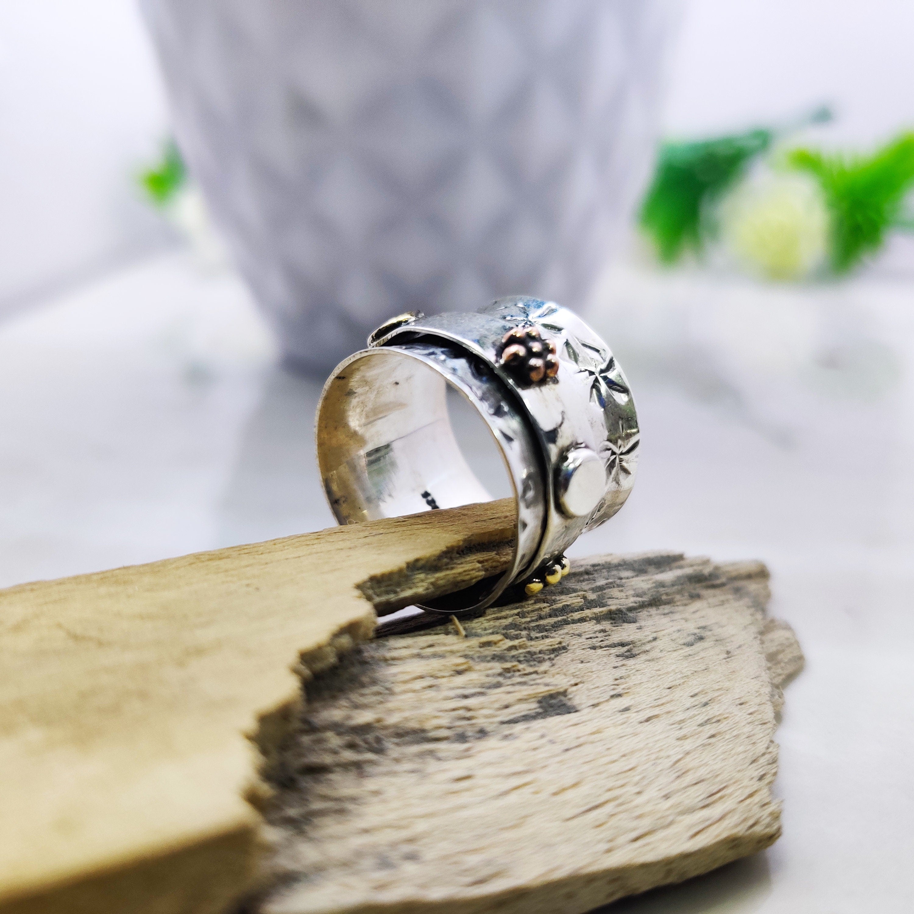 Spinner Ring 925 Sterling Solid Silver Ring Spin Rings Spinner Silver Band Ring Two Tone Ring