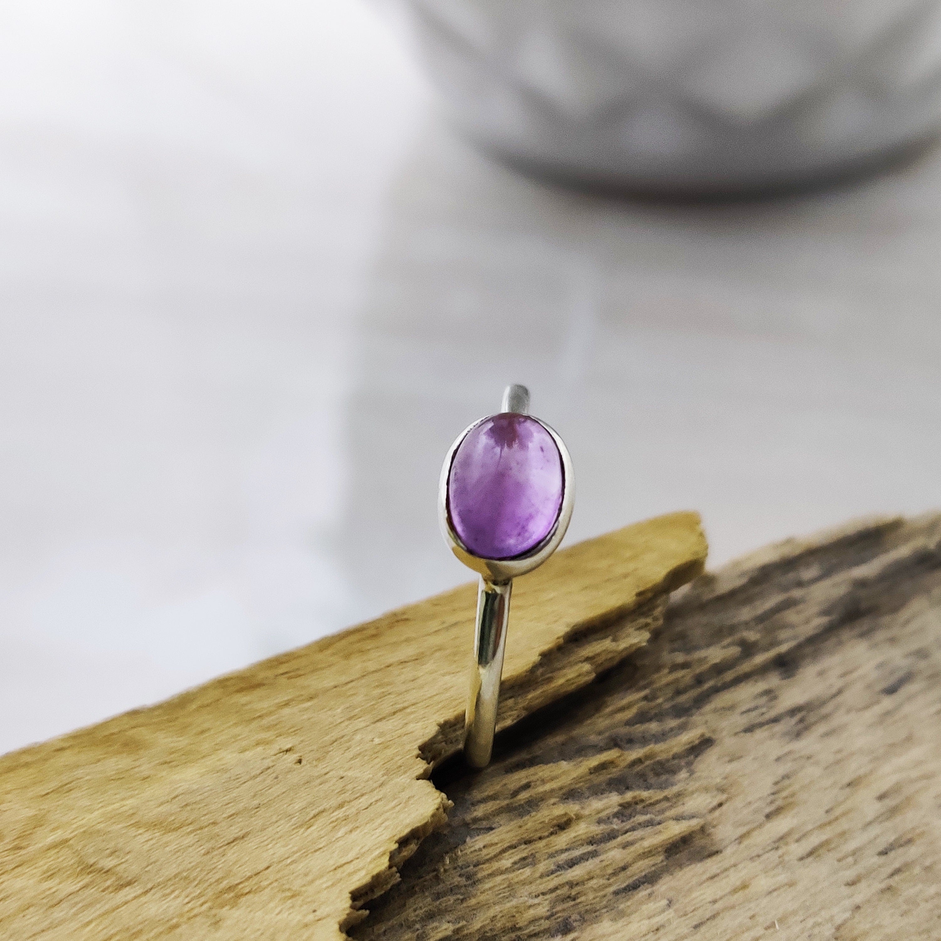 Sterling Silver Natural Amethyst Lapis Garnet Cabochon Boho Ring Tiny Ring